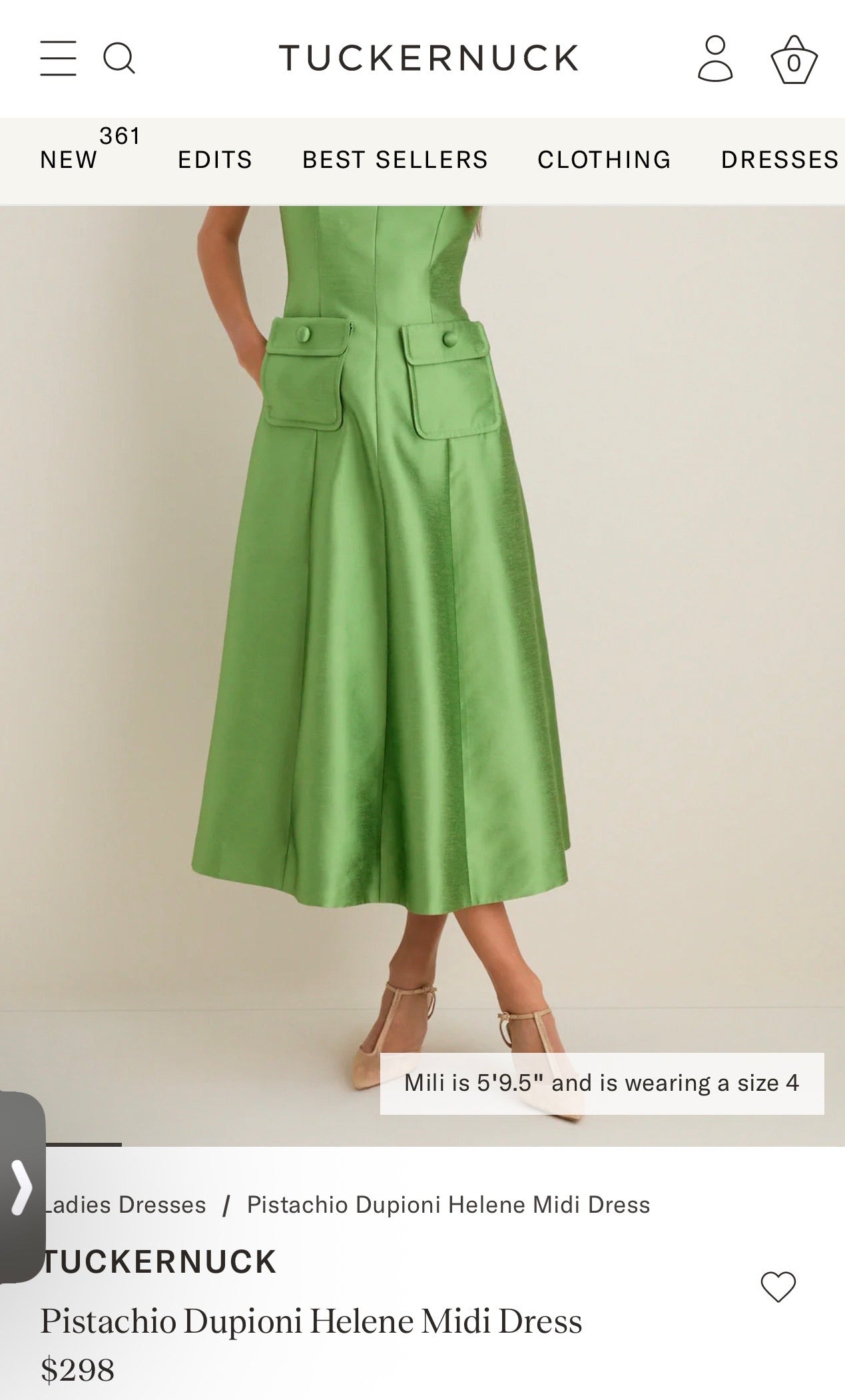 TUCKERNUCK Green Pistachio Dupioni Helene Midi Dress Size-0