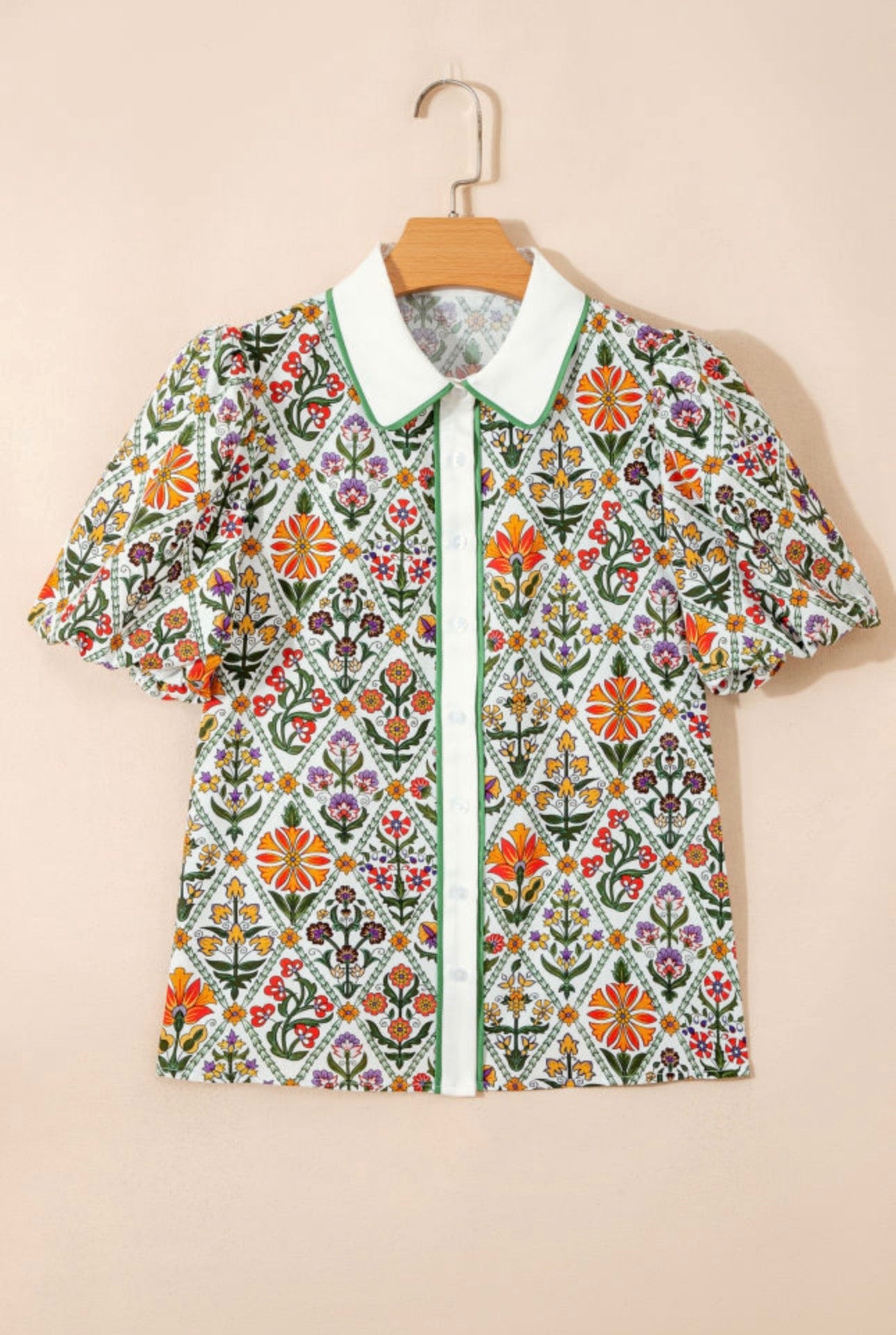Warm Floral Puff Sleeve Top