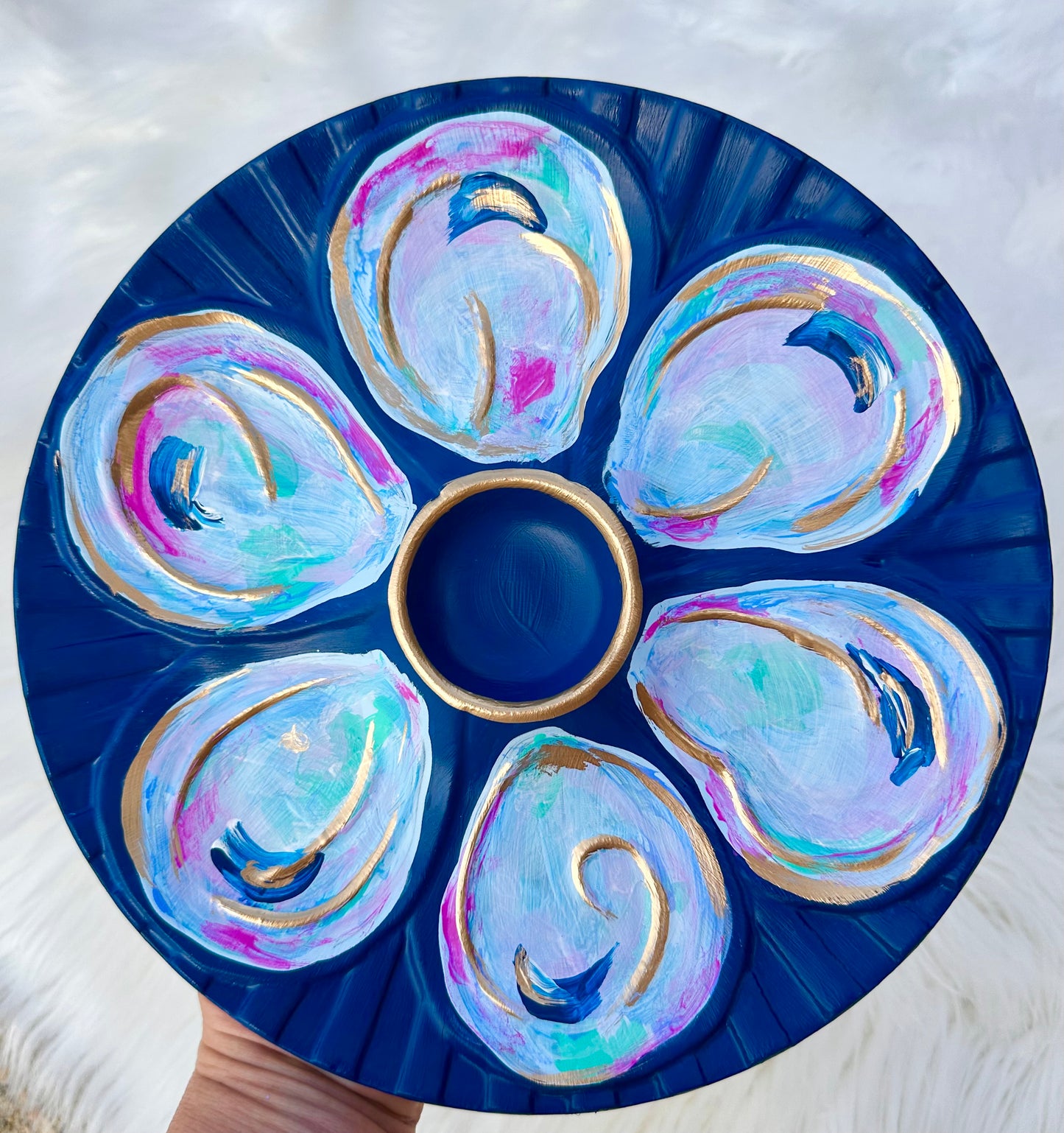 “Midnight Marsh” Hand-Painted Gilded Oyster Plate
