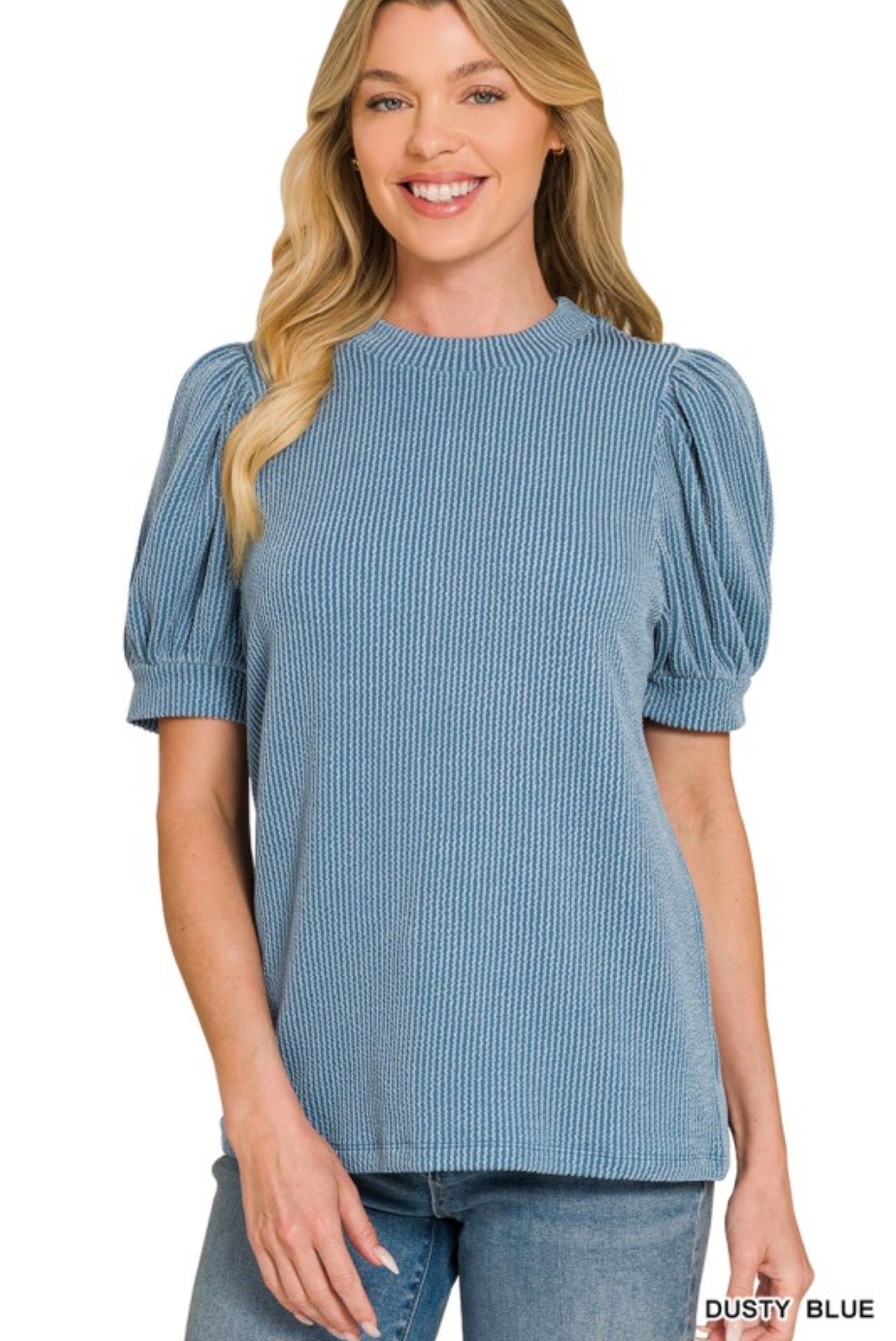 Raised Rib Puff Sleeve Top