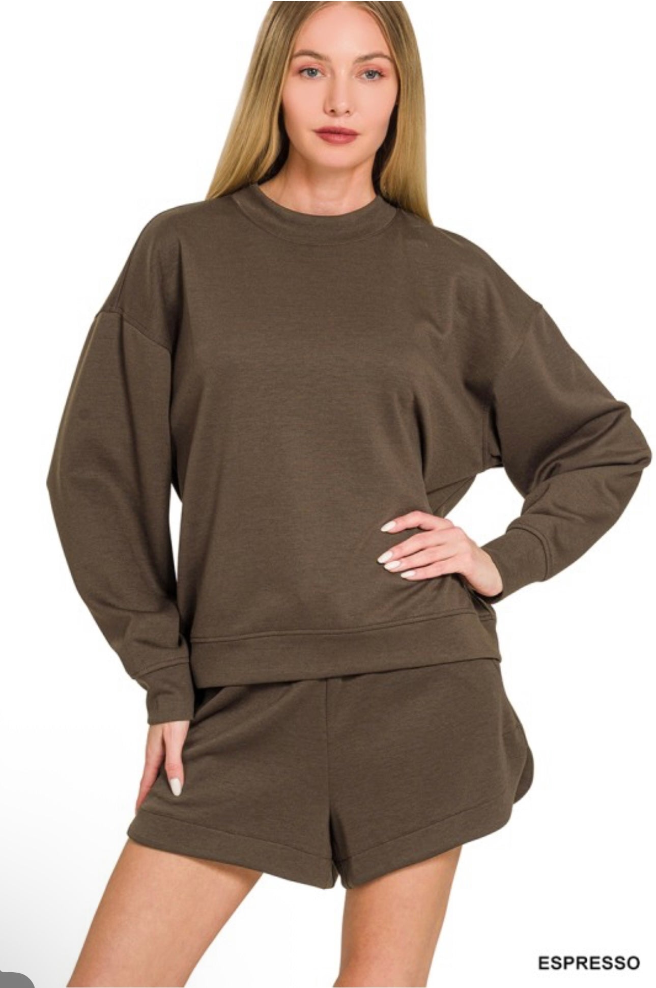 Espresso Scuba Pullover and Shorts Set