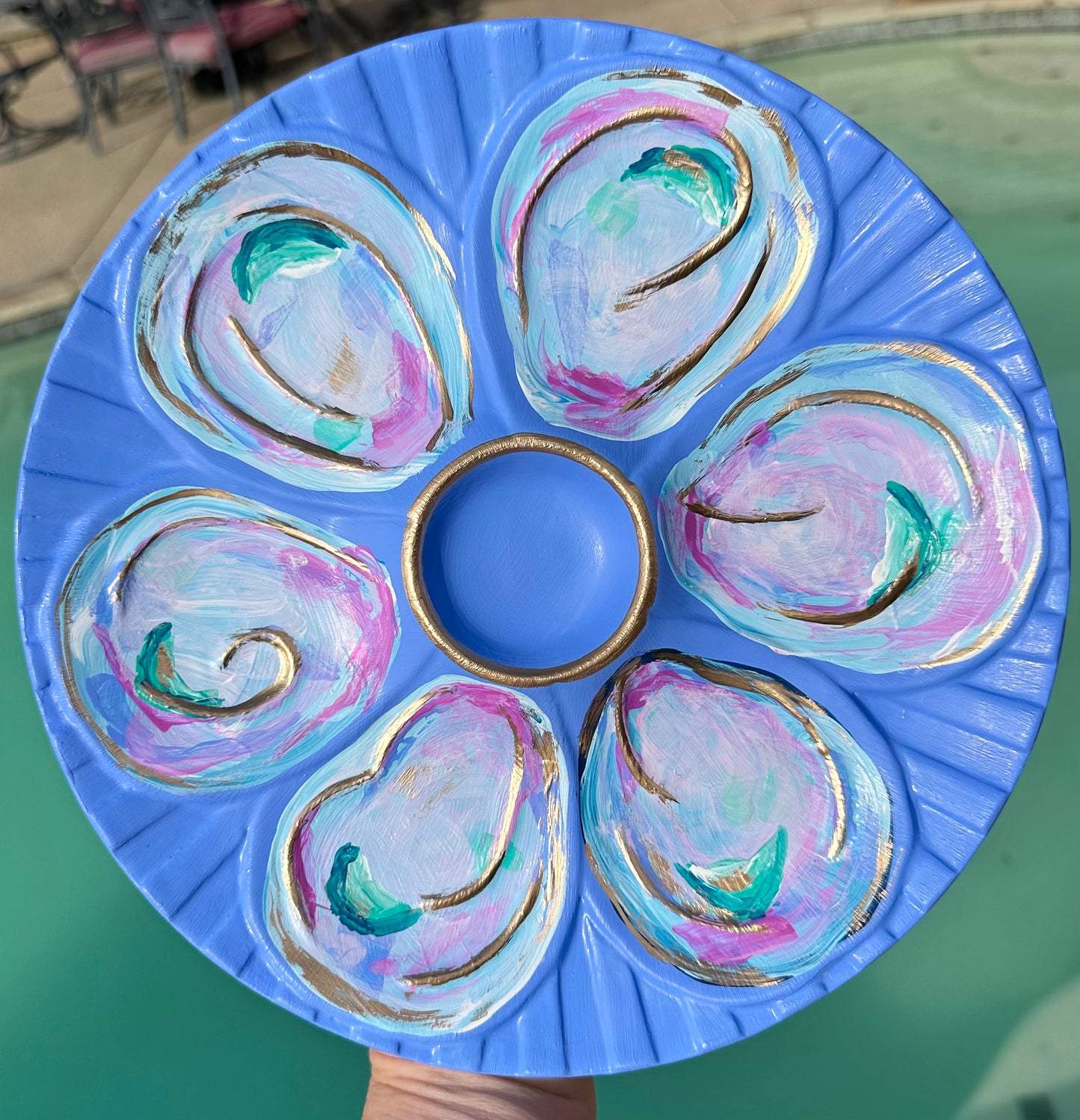 “Coast on the Half-Shell” Hand-Painted Gilded Oyster Plate