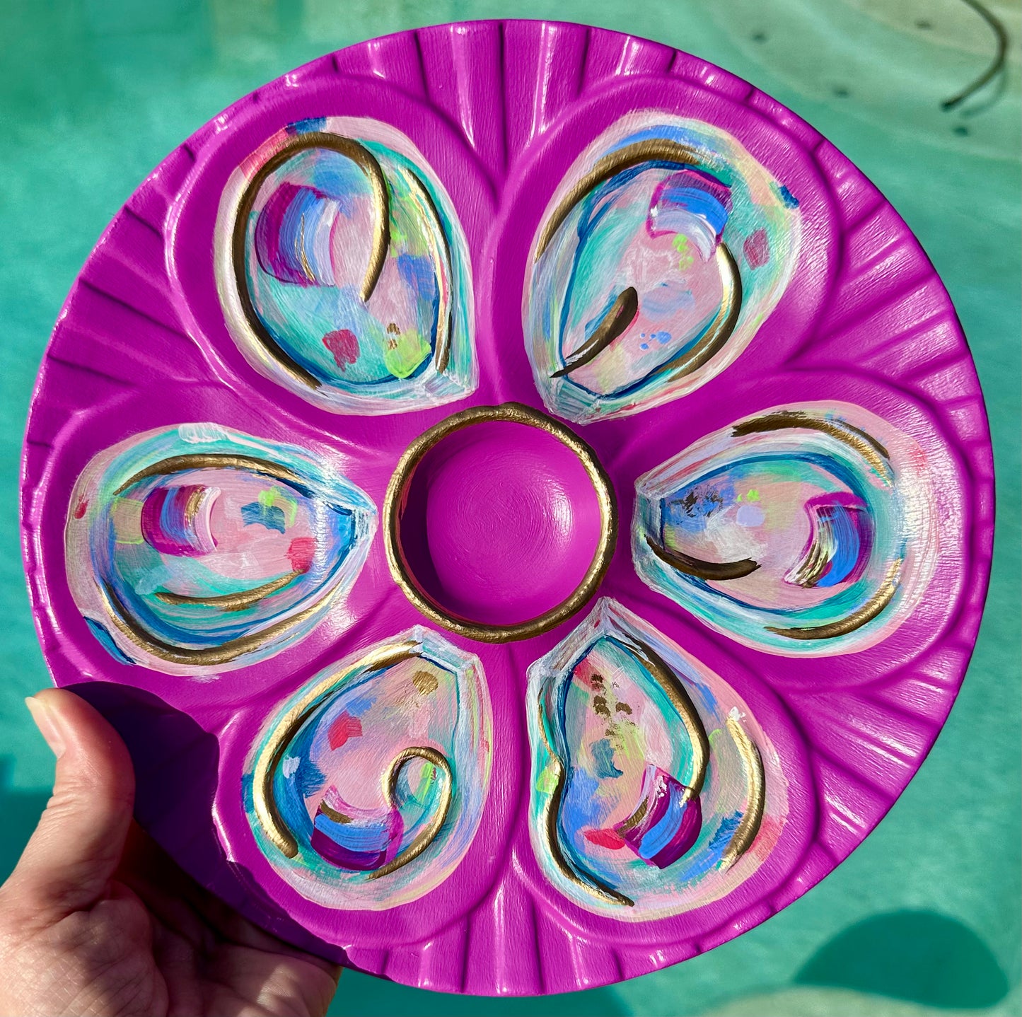 “Saltwater Catch” Hand-Painted Gilded Oyster Plate