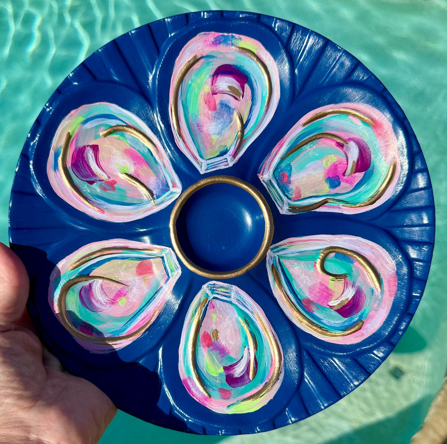 “Bluewater Course” Hand-Painted Gilded Oyster Plate