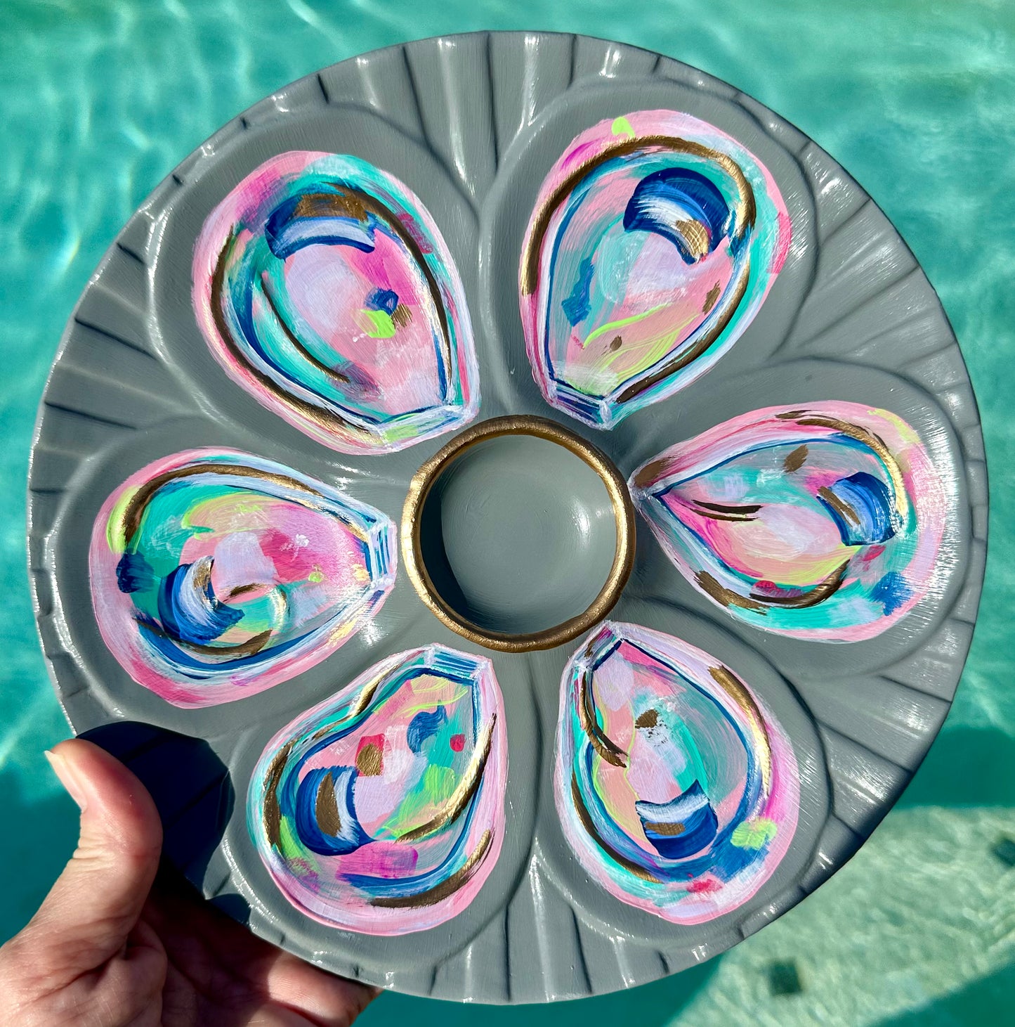 “Pearl Coast” Hand-Painted Gilded Oyster Plate