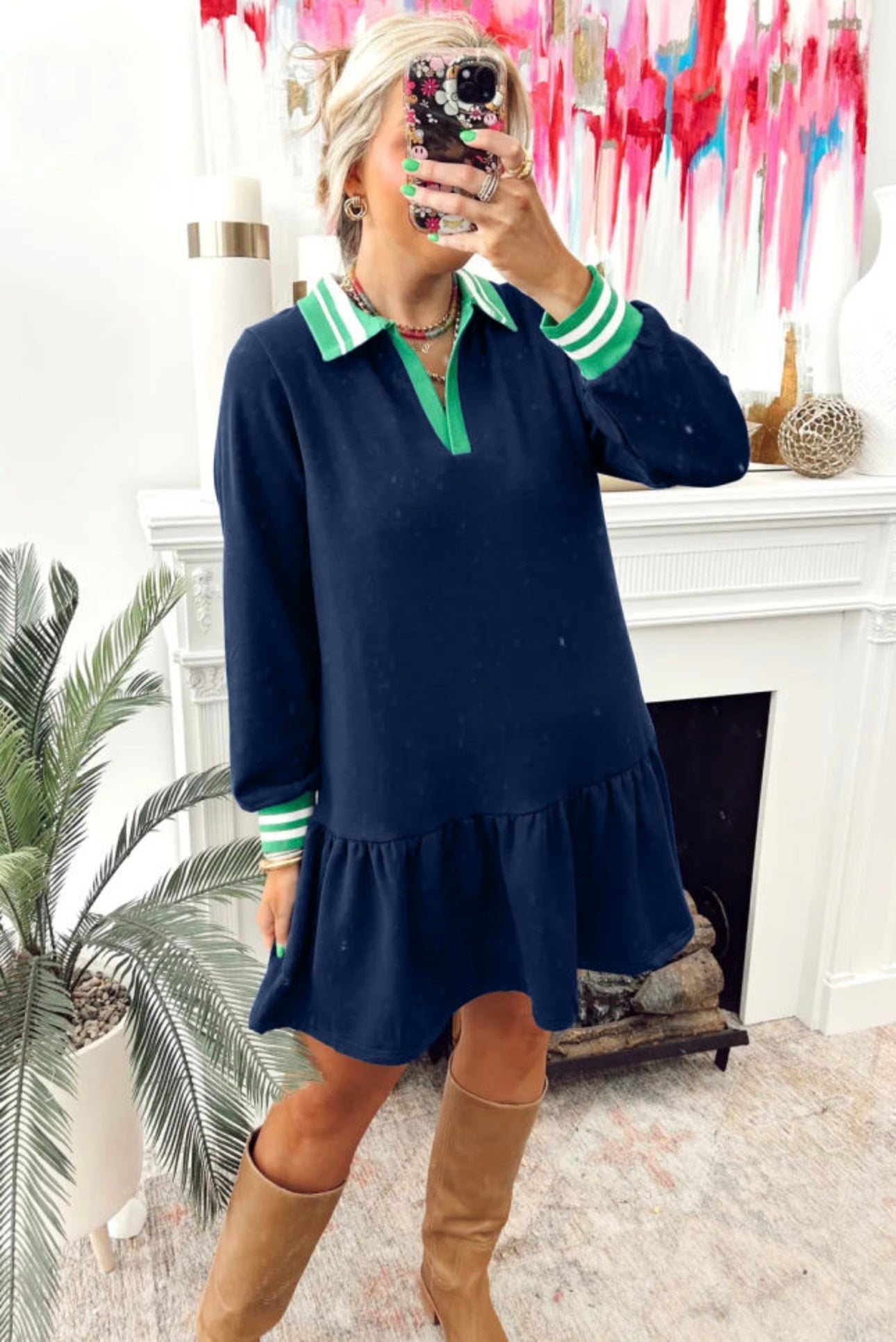 Navy Contrast Trim Dress