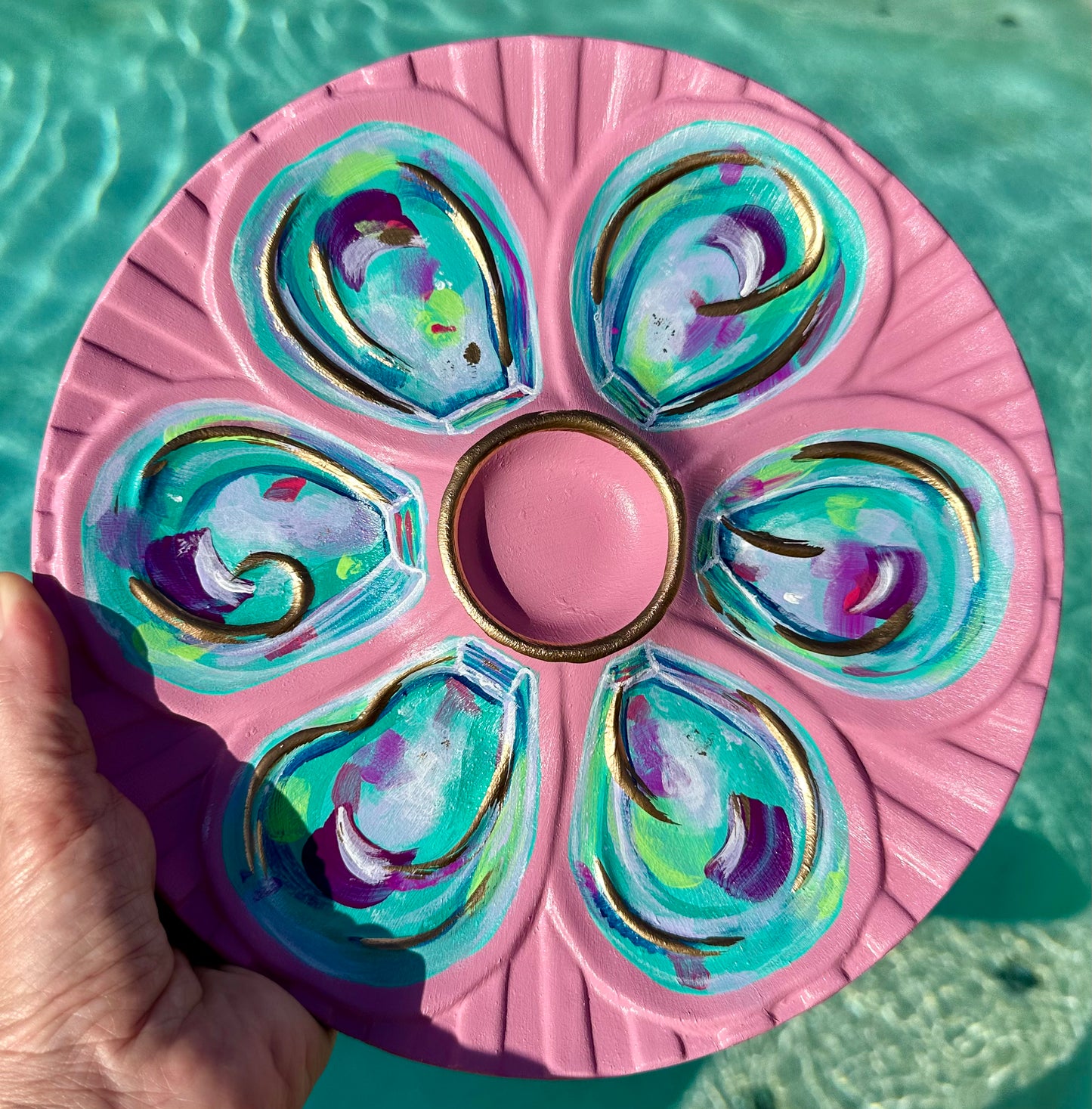 “Tidal Tablescape” Hand-Painted Gilded Oyster Plate