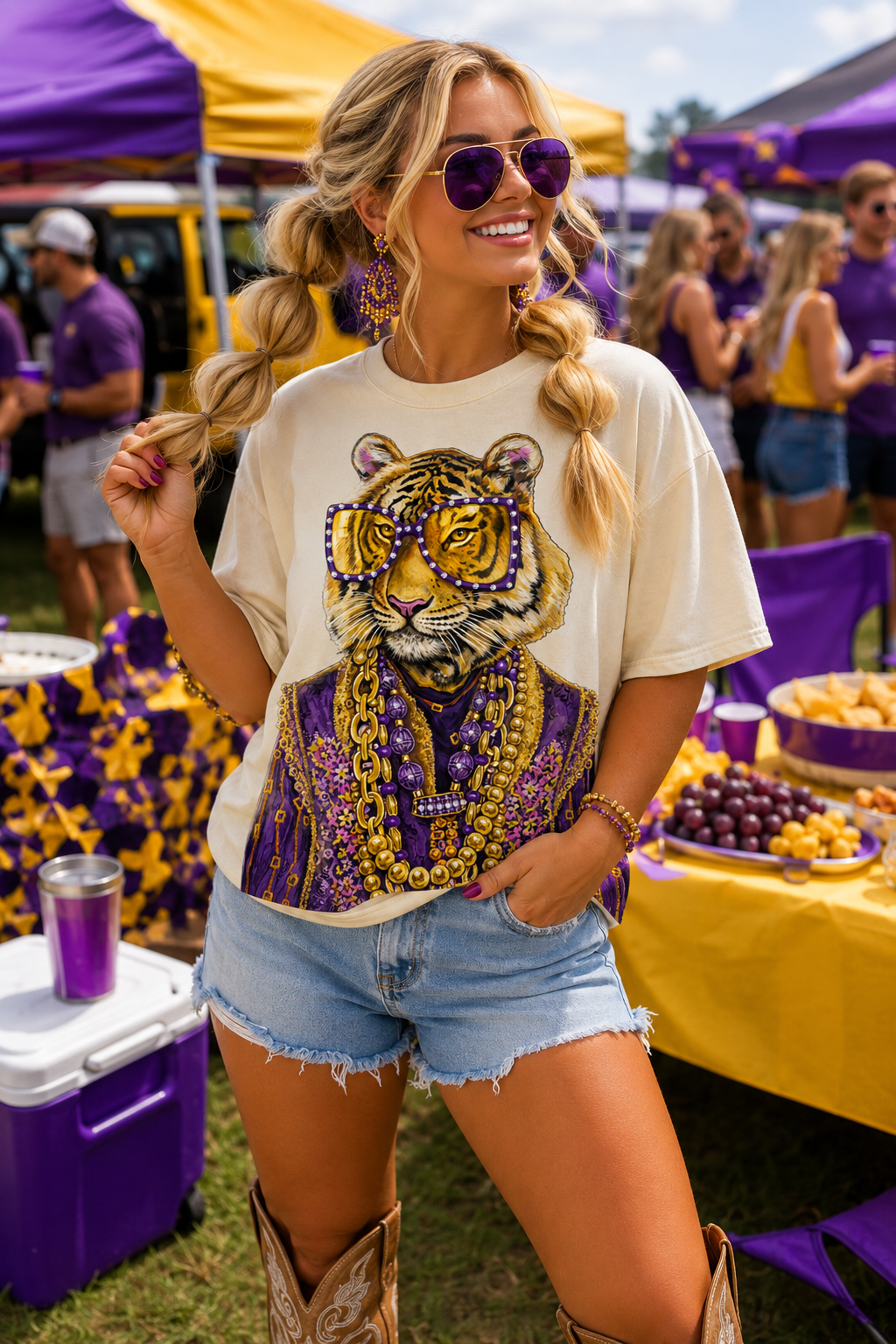 Funky LSU Tiger Cream Graphic T