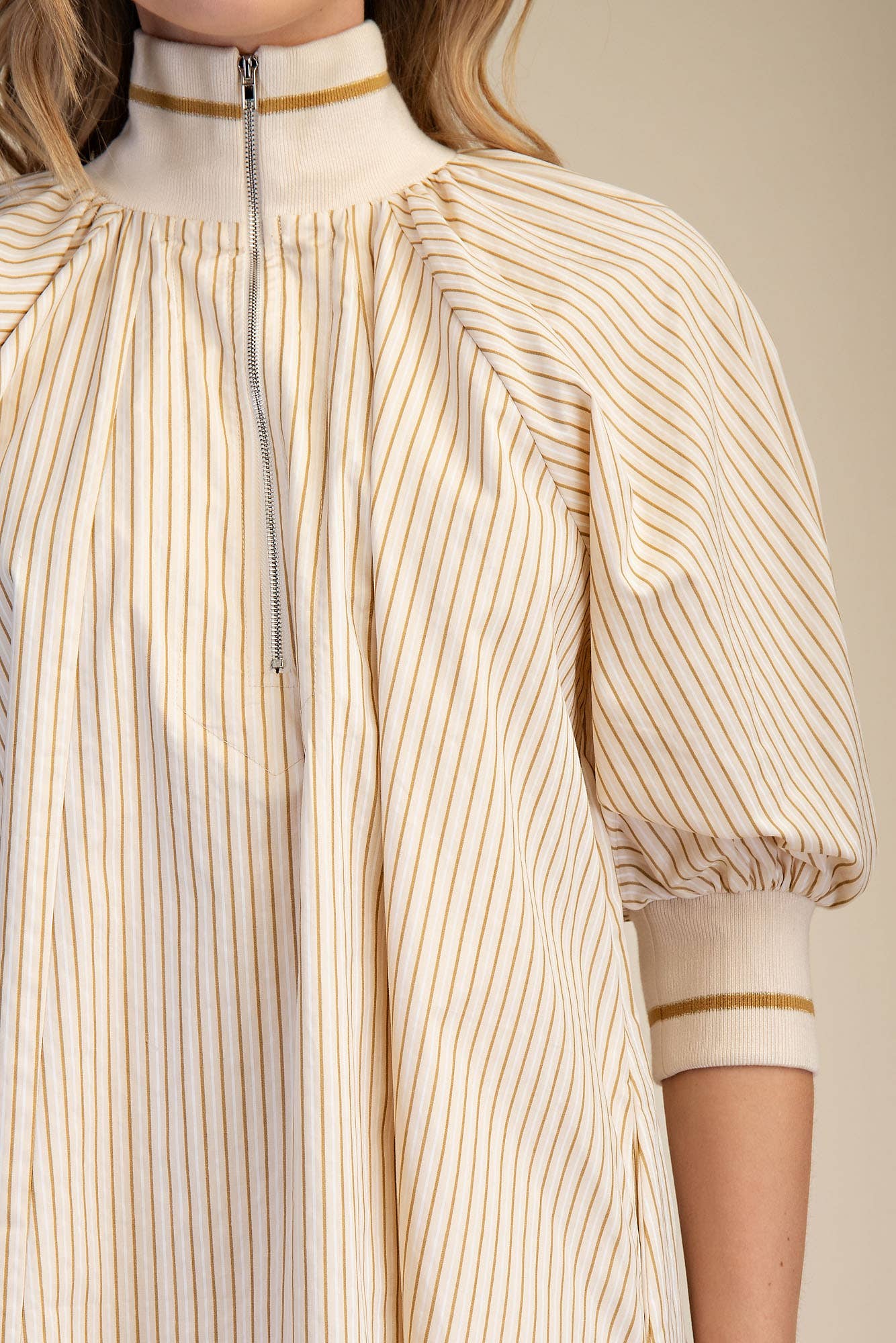Mock Neck Band Puff Sleeve Casual Mini Dress