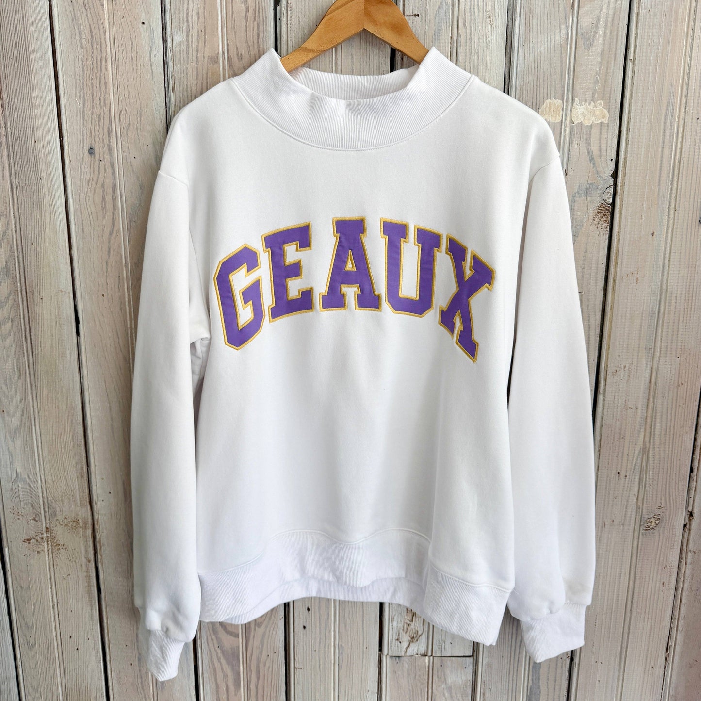 GEAUX Varsity Mockneck White Sweatshirt