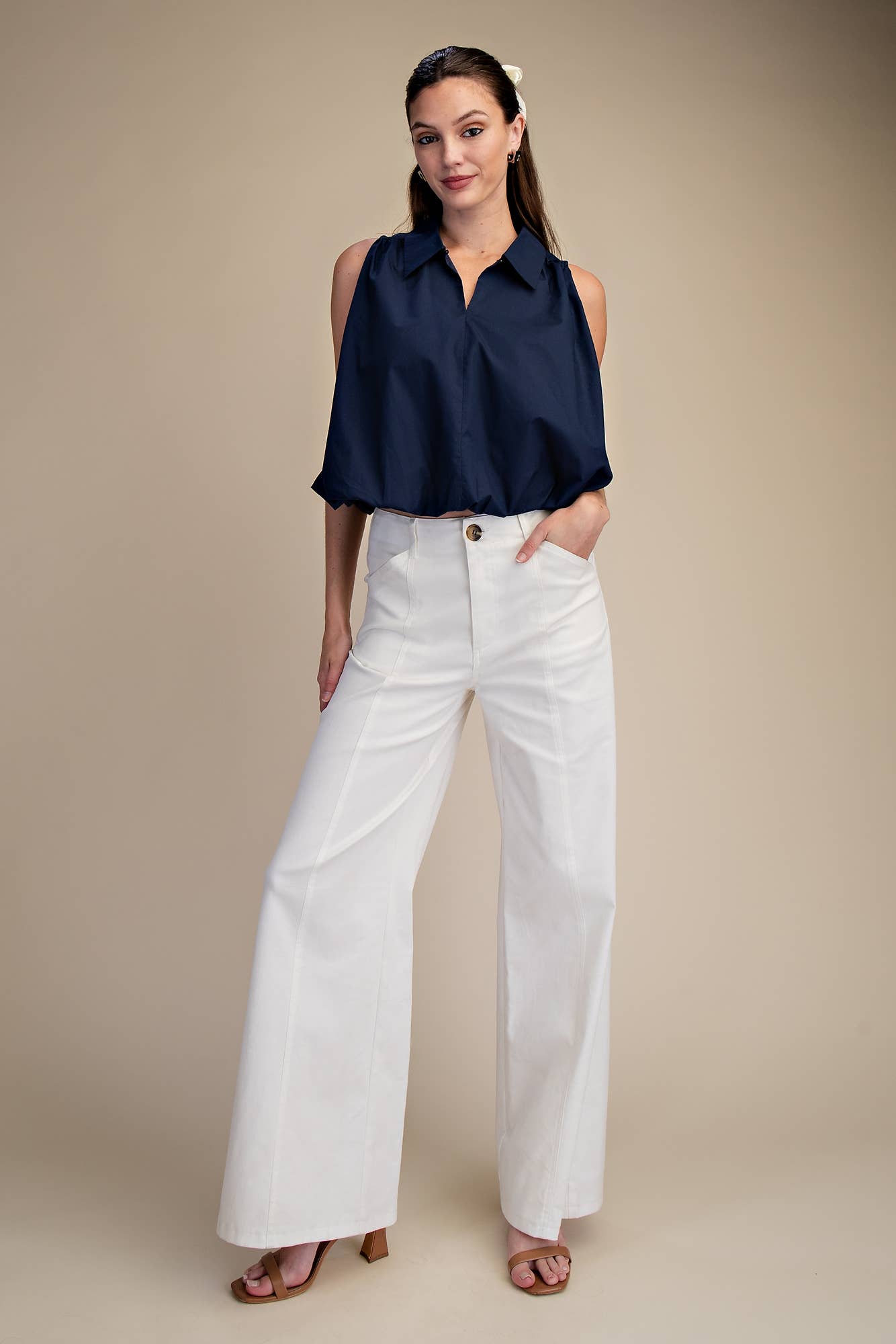 White High Rise Wide Leg Pants
