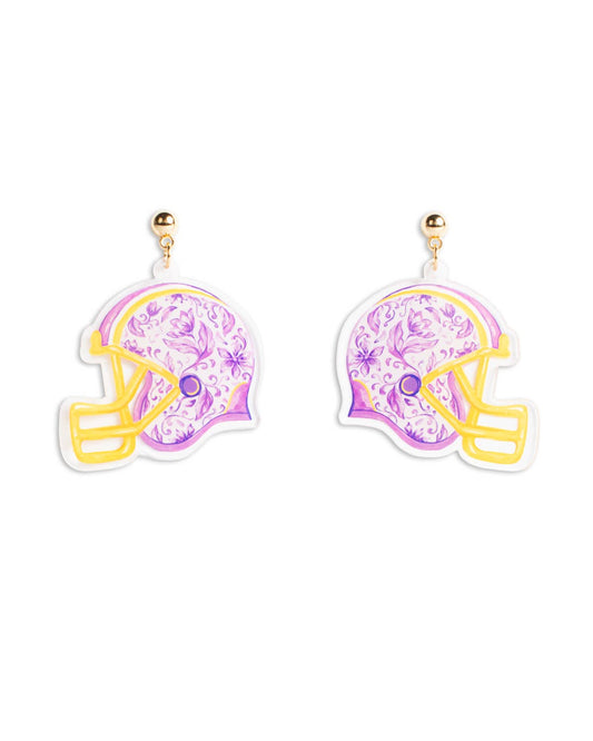 Chinoiserie LSU Gameday Acrylic Earrings   Purple/Gold   1.5"