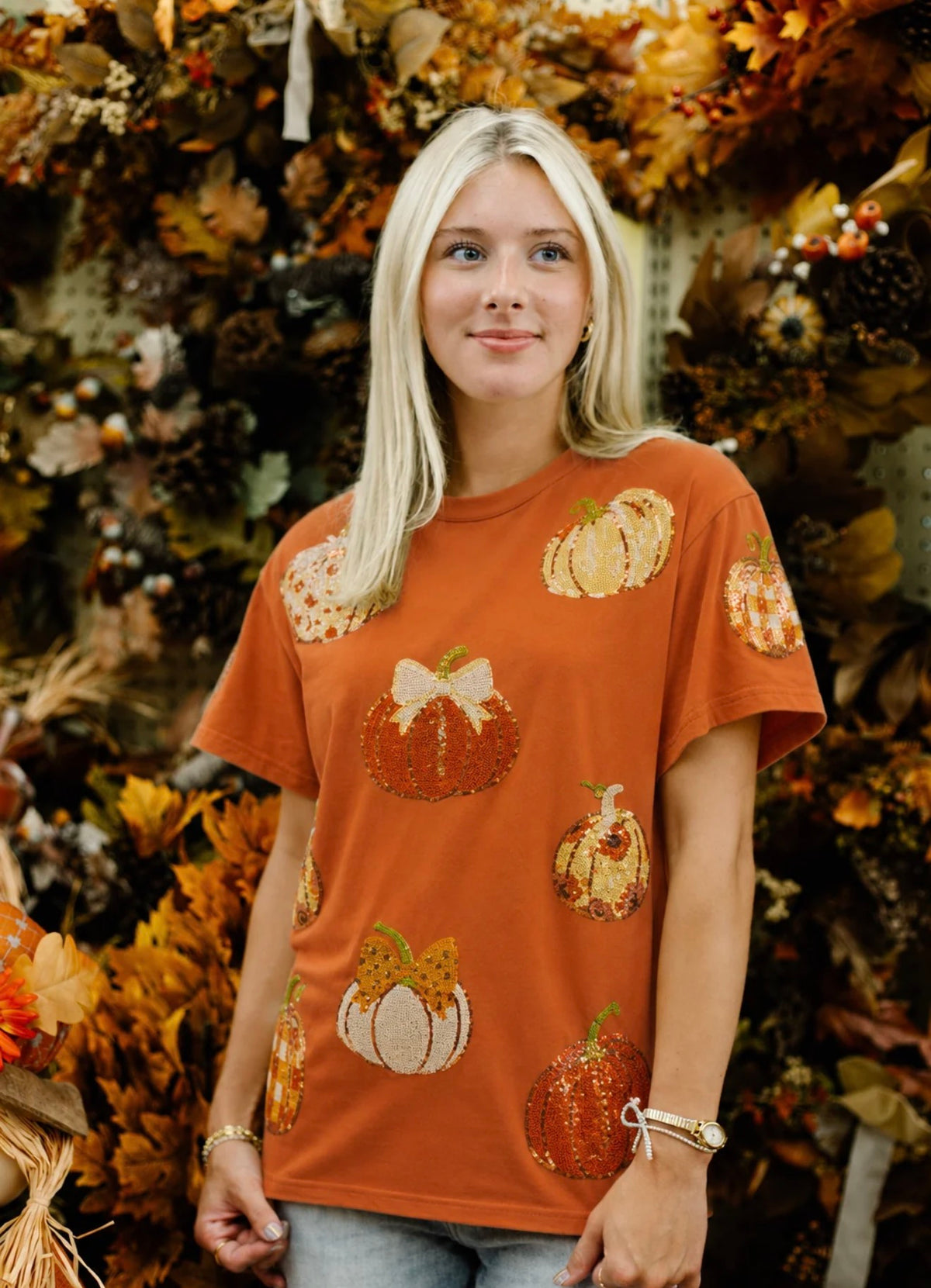 Orange Sequin Pumpkins Tee
