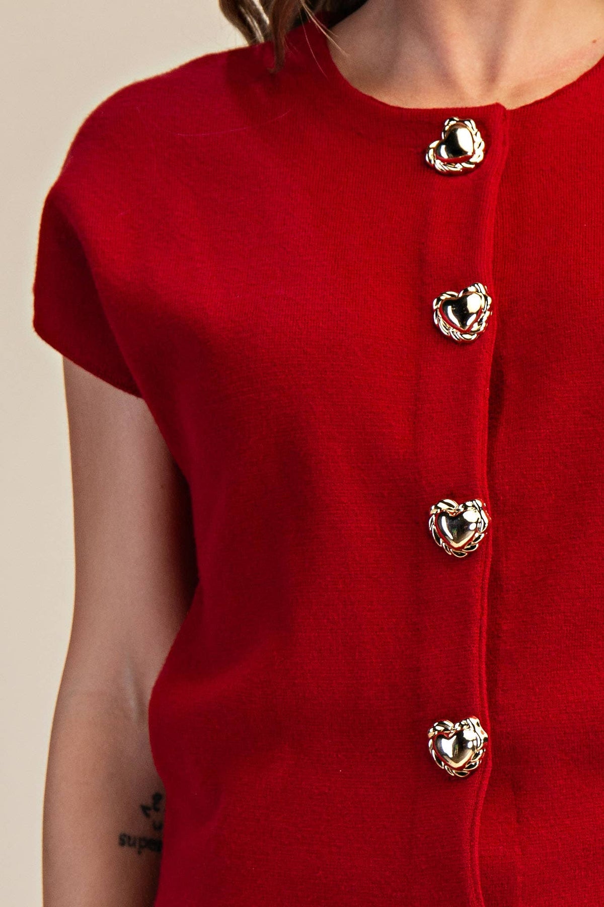 Black Dropped Shoulder Heart Button Detail Sweater