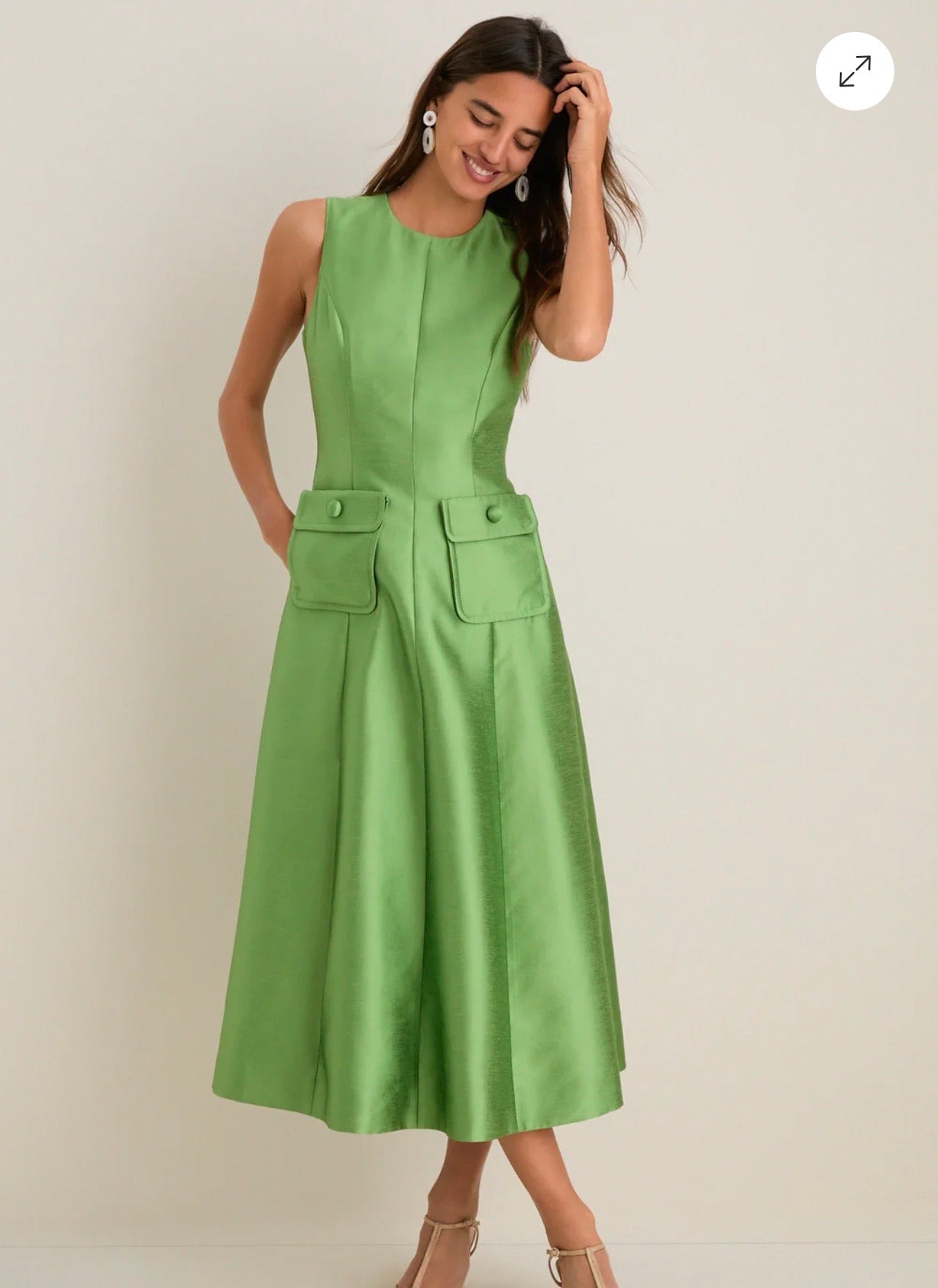 TUCKERNUCK Green Pistachio Dupioni Helene Midi Dress Size-0