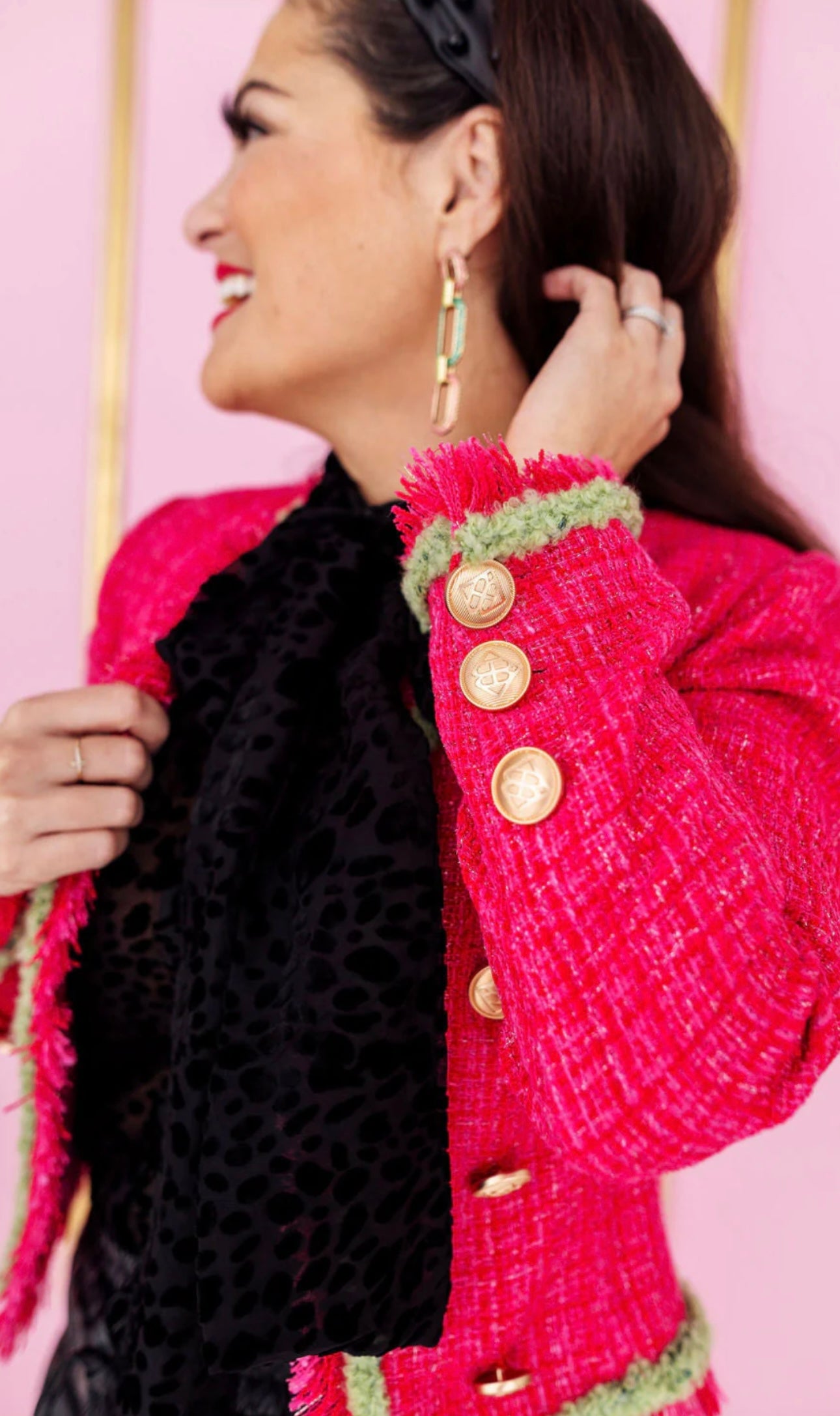 Brianna Cannon Pink & Green Tweed Blazer