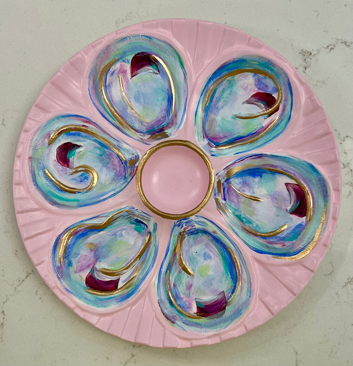 “Harvest of the Tide” Hand-Painted Gilded Oyster Plate