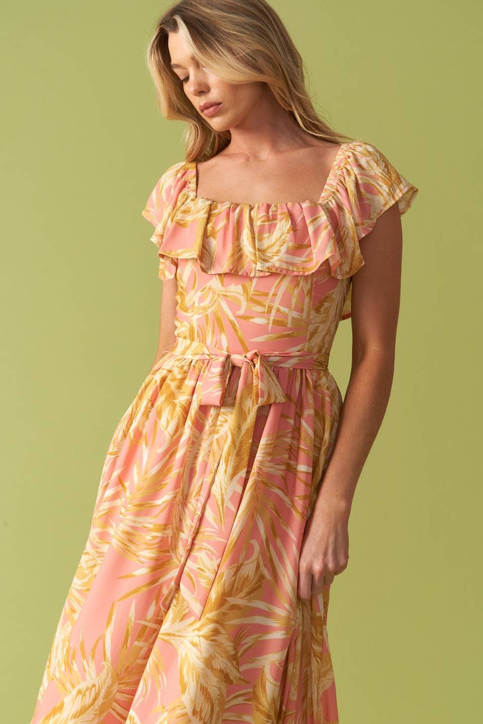 Pink Floral Flutter Top Maxi Dress