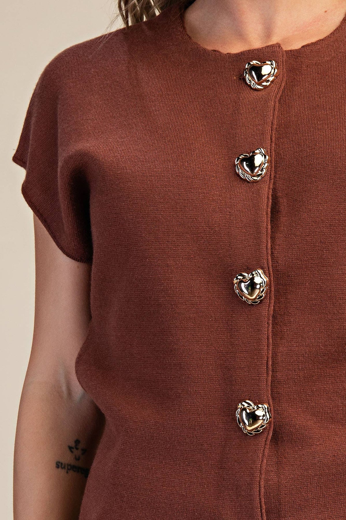 Black Dropped Shoulder Heart Button Detail Sweater