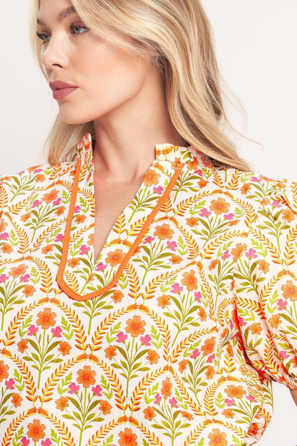 Cream Floral Puff Sleeve Top