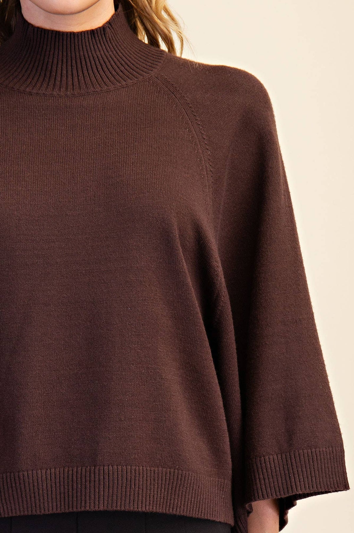 Brown Mock Neck Wide Sleeve Sweater