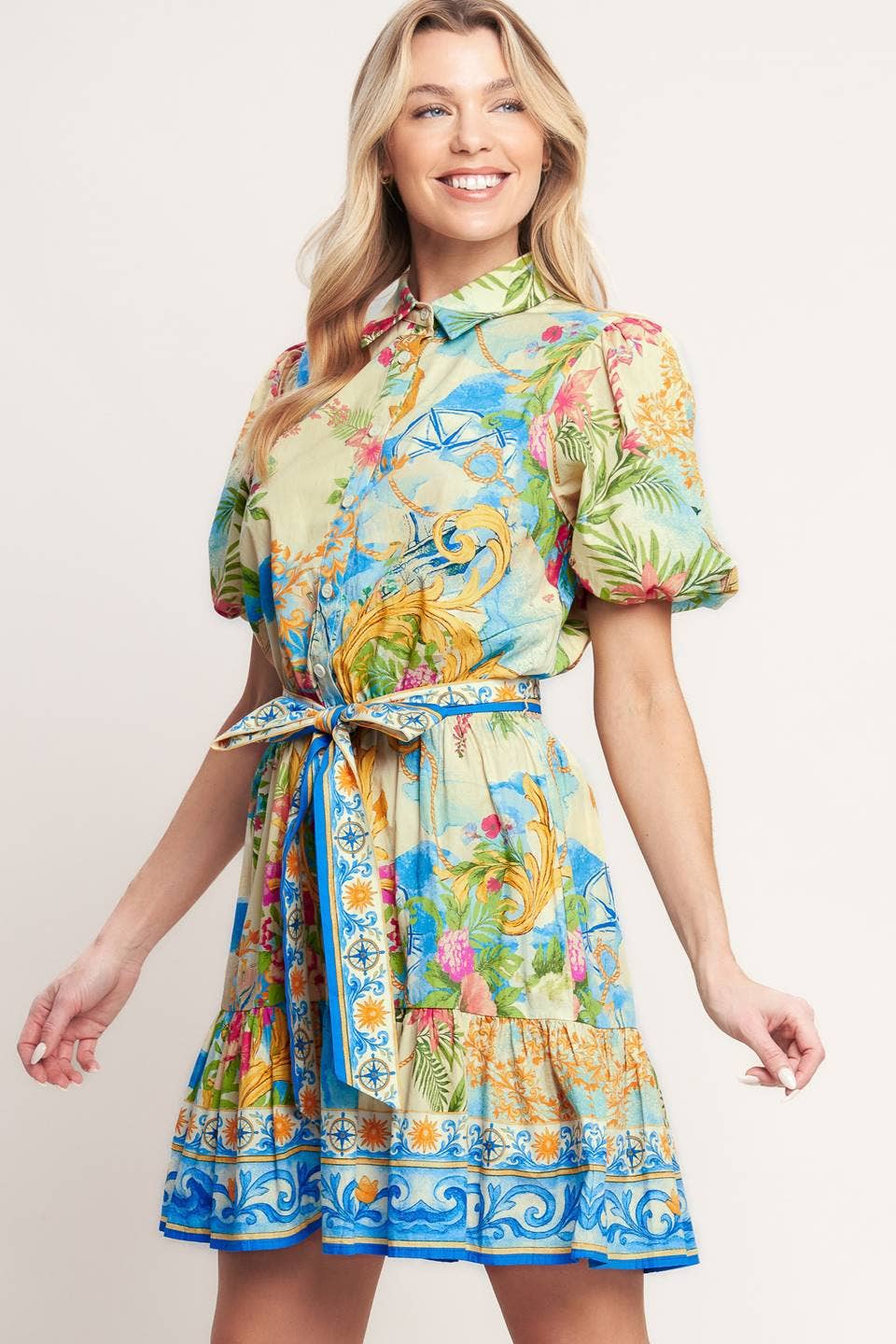 Tropical Tie Waist Dress