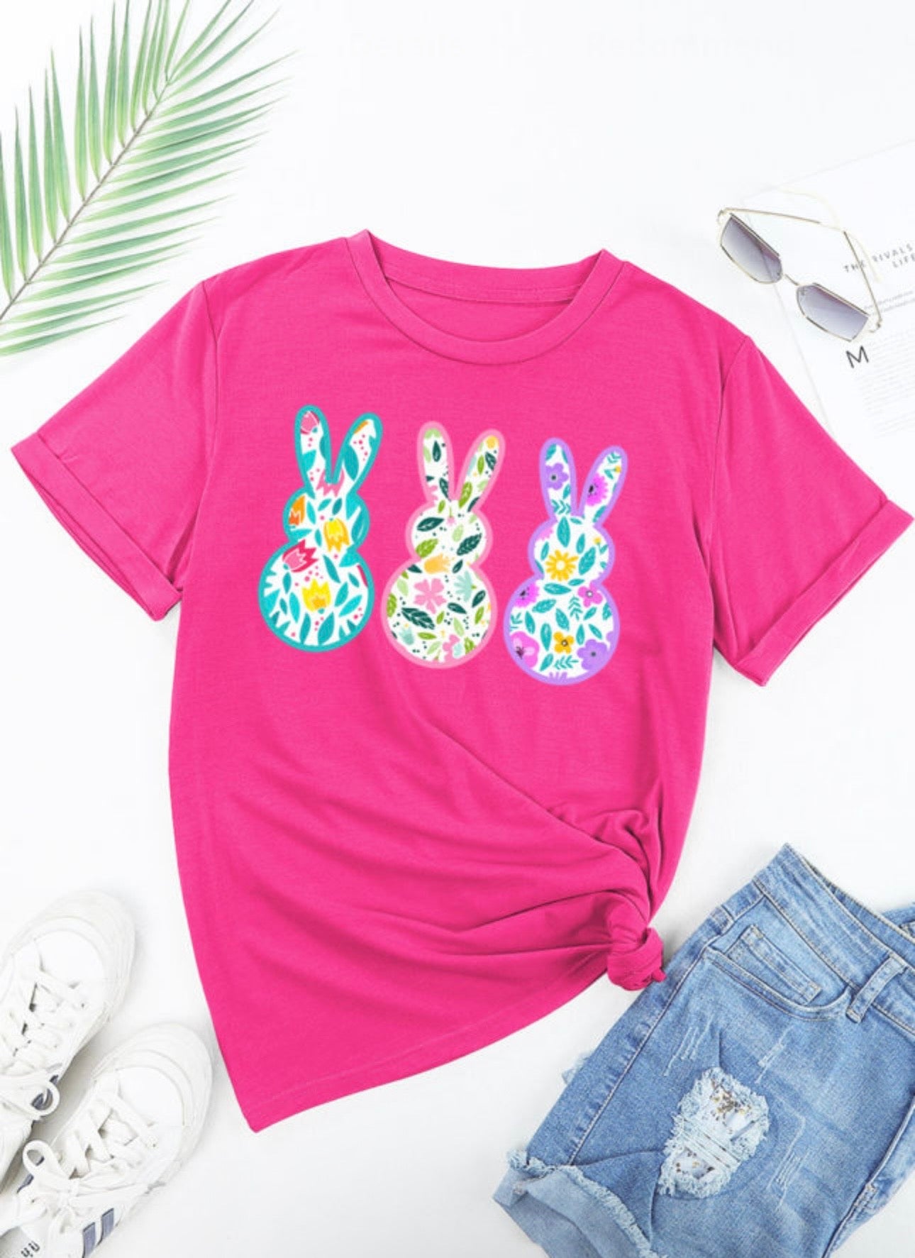 Pink Graphic Floral Bunny Tee
