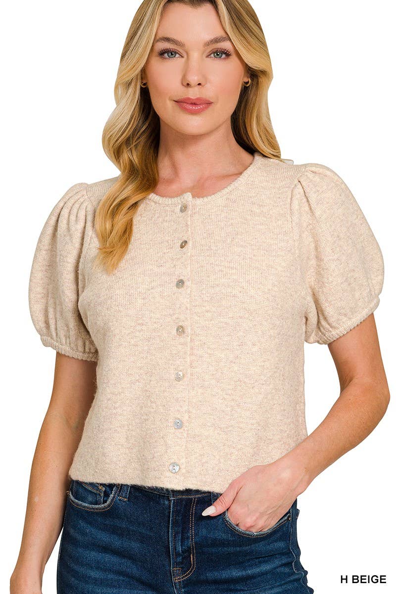 Cream Puff Sleeve Cardigan Sweater