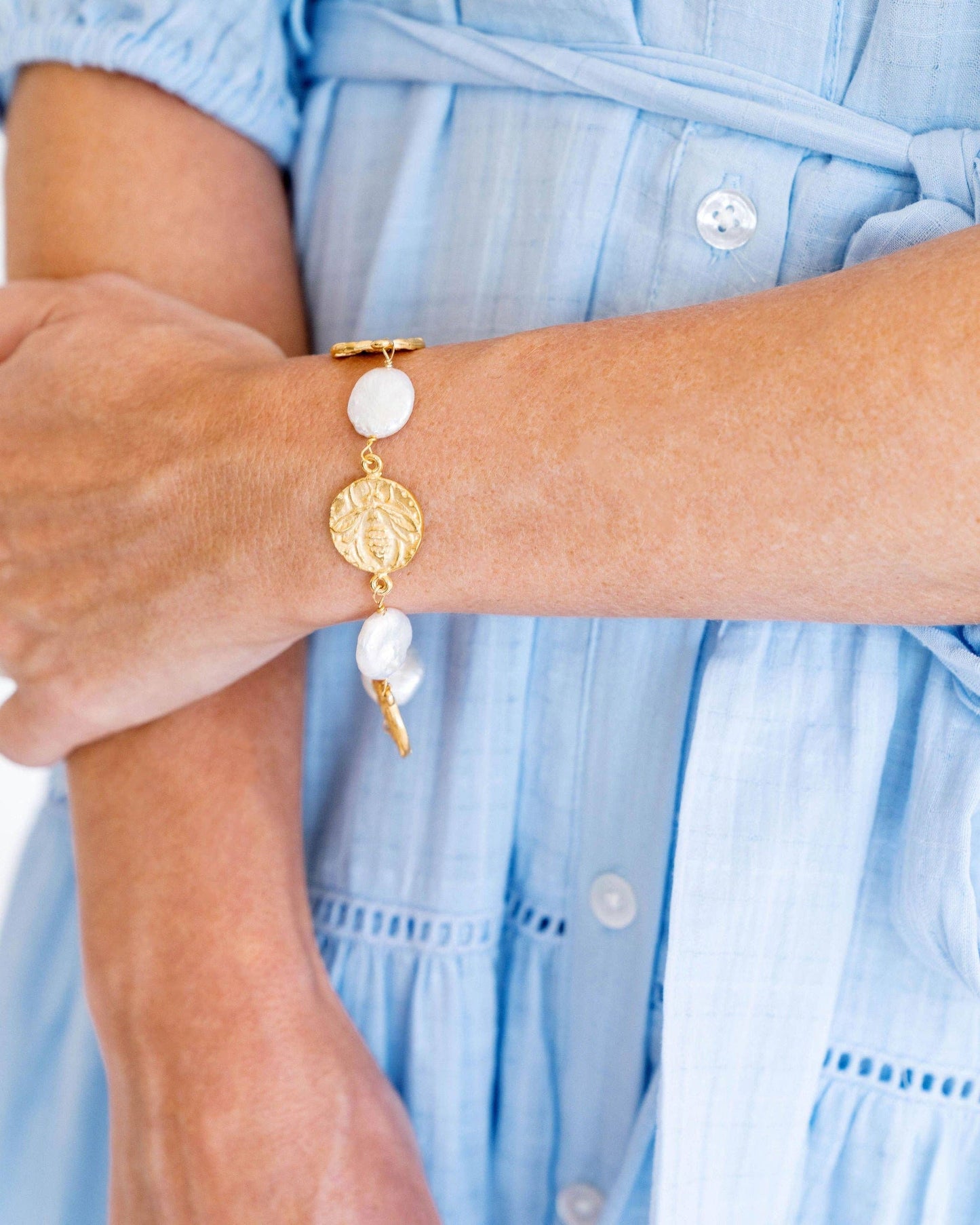 Susan Shaw Bee + Coin Pearl Bracelet