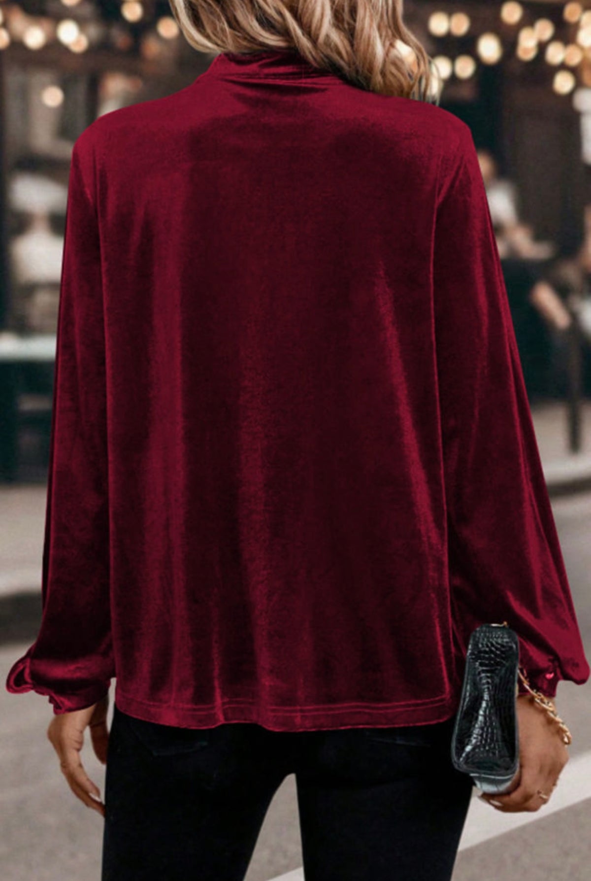 Velvet Asymmetric Keyhole Blouse
