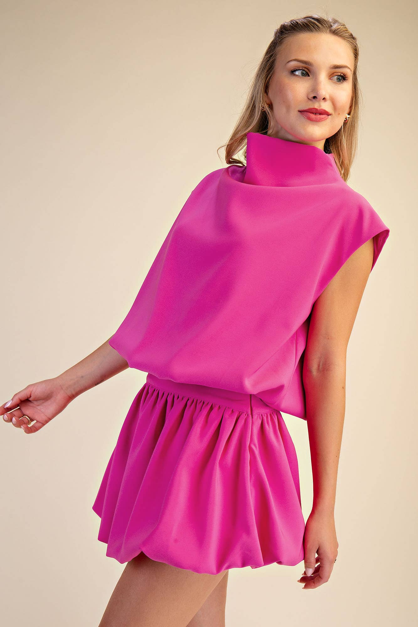 Mock Neck Balloon Top