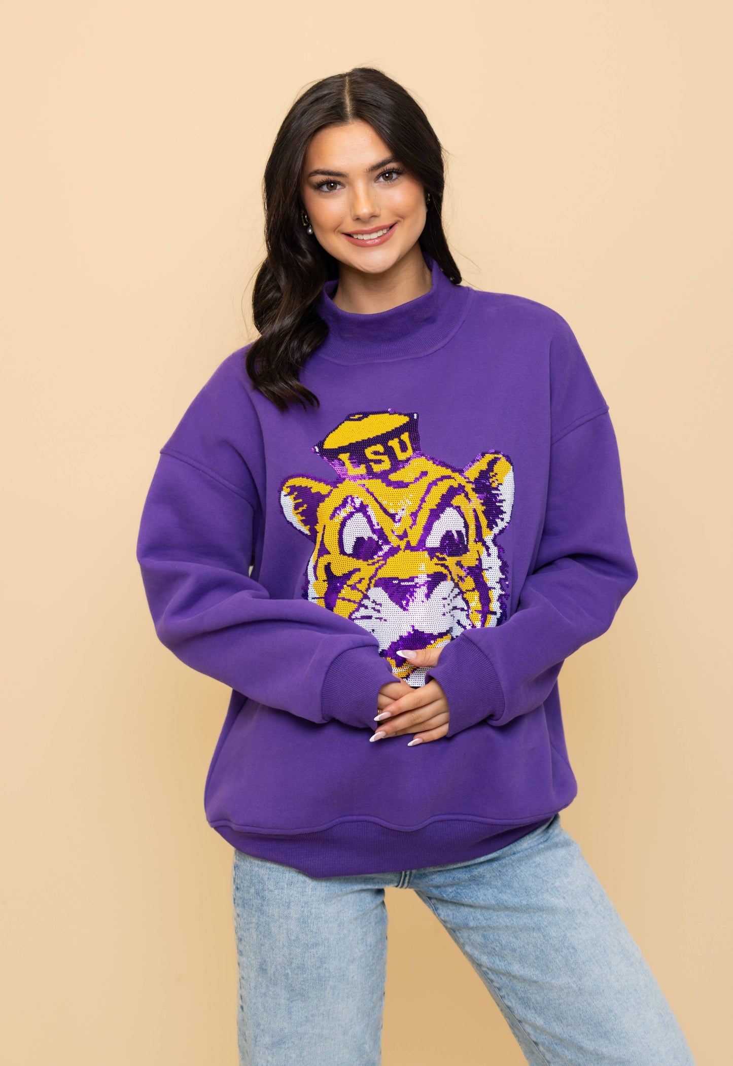 LSU Vintage (Licensed) | Women's Sequin Purple Mockneck Sweatshirt