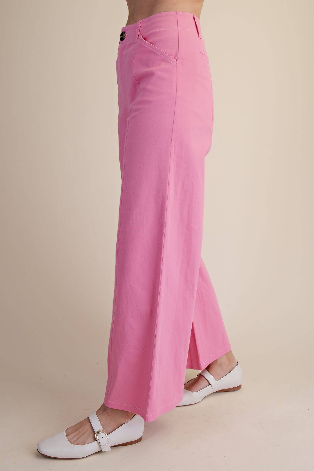 Pink High Rise Stitch Seamed Crop Pants