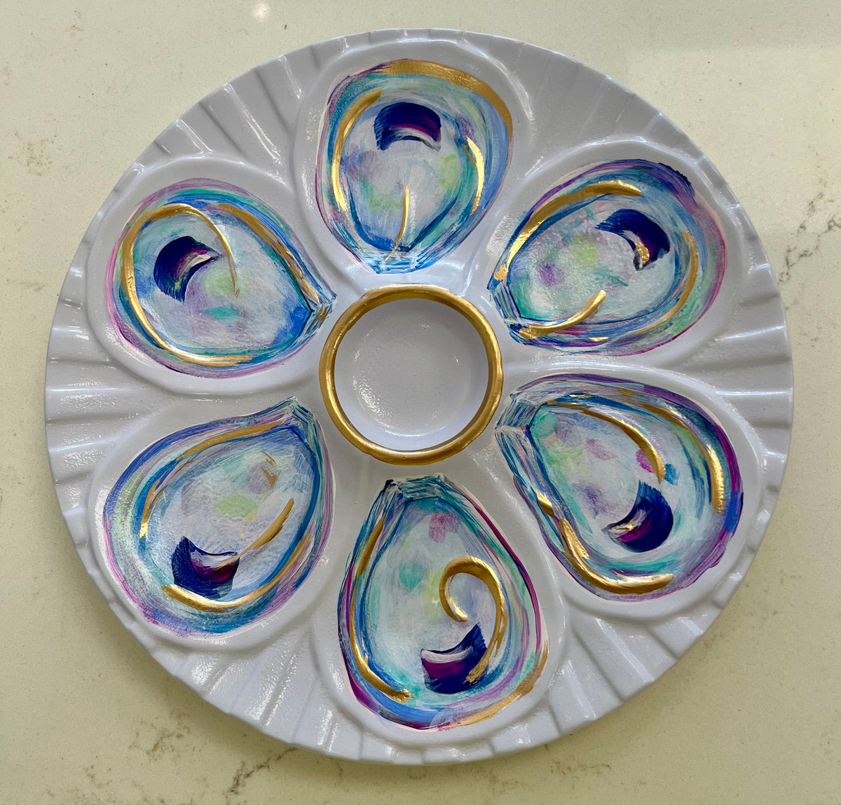 “Tides & Traditions” Hand-Painted Gilded Oyster Plate