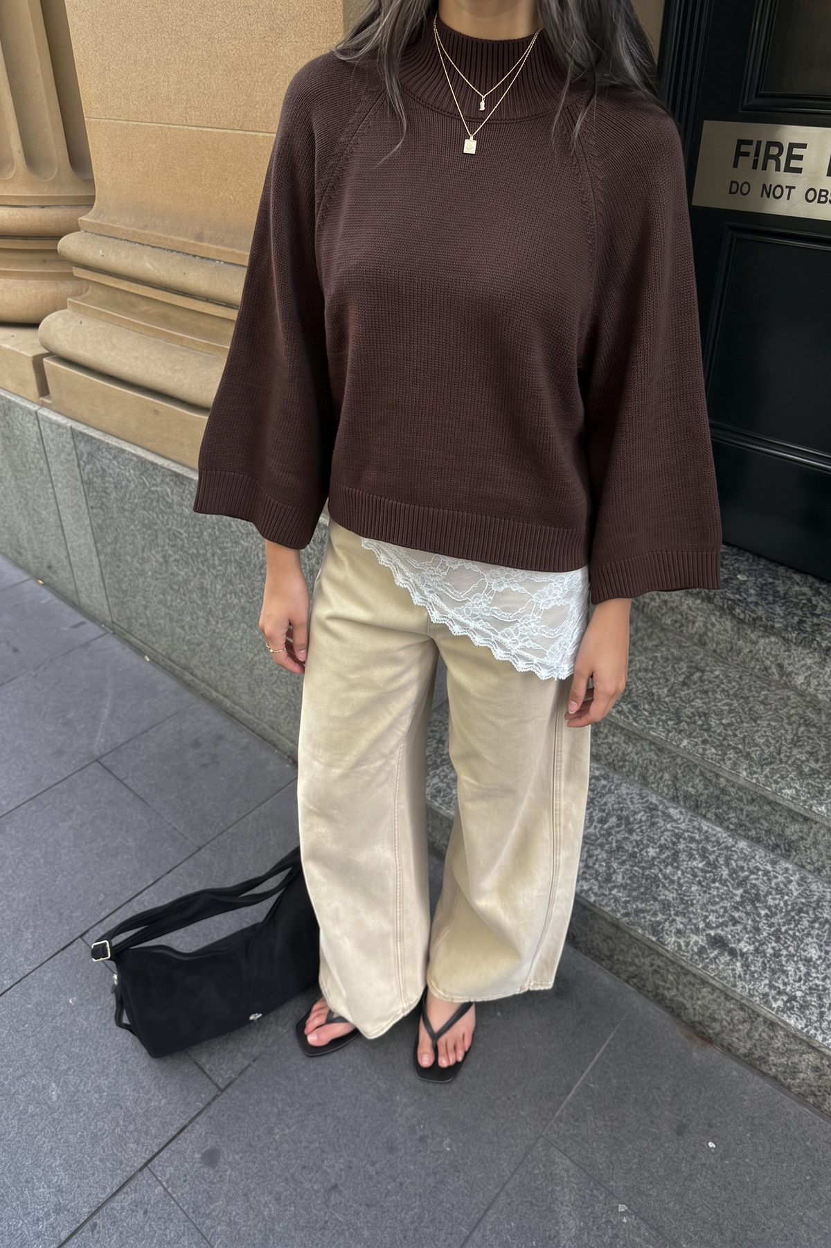 Brown Mock Neck Wide Sleeve Sweater
