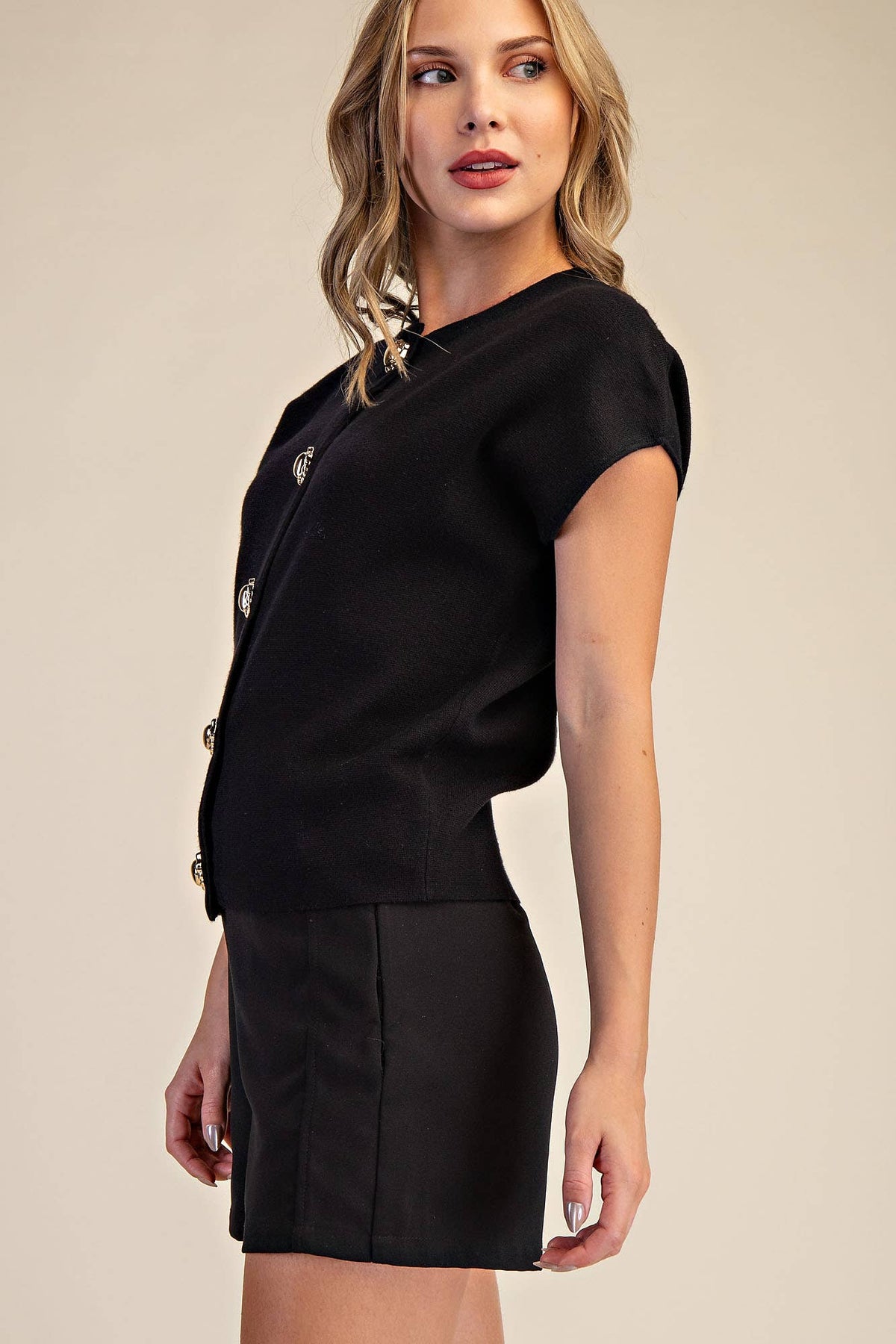 Black Dropped Shoulder Heart Button Detail Sweater
