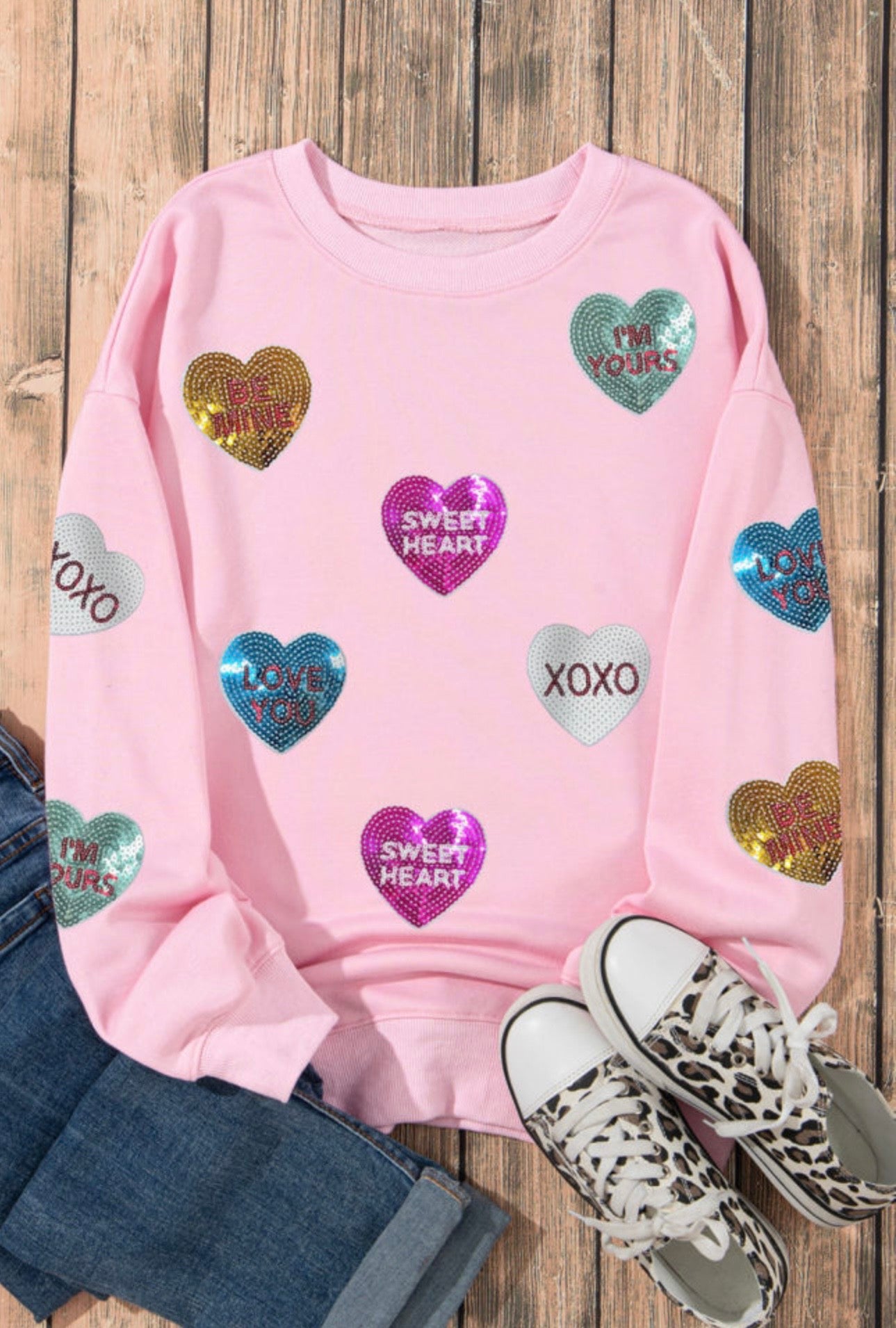Pink Sequin Heart Sweatshirt