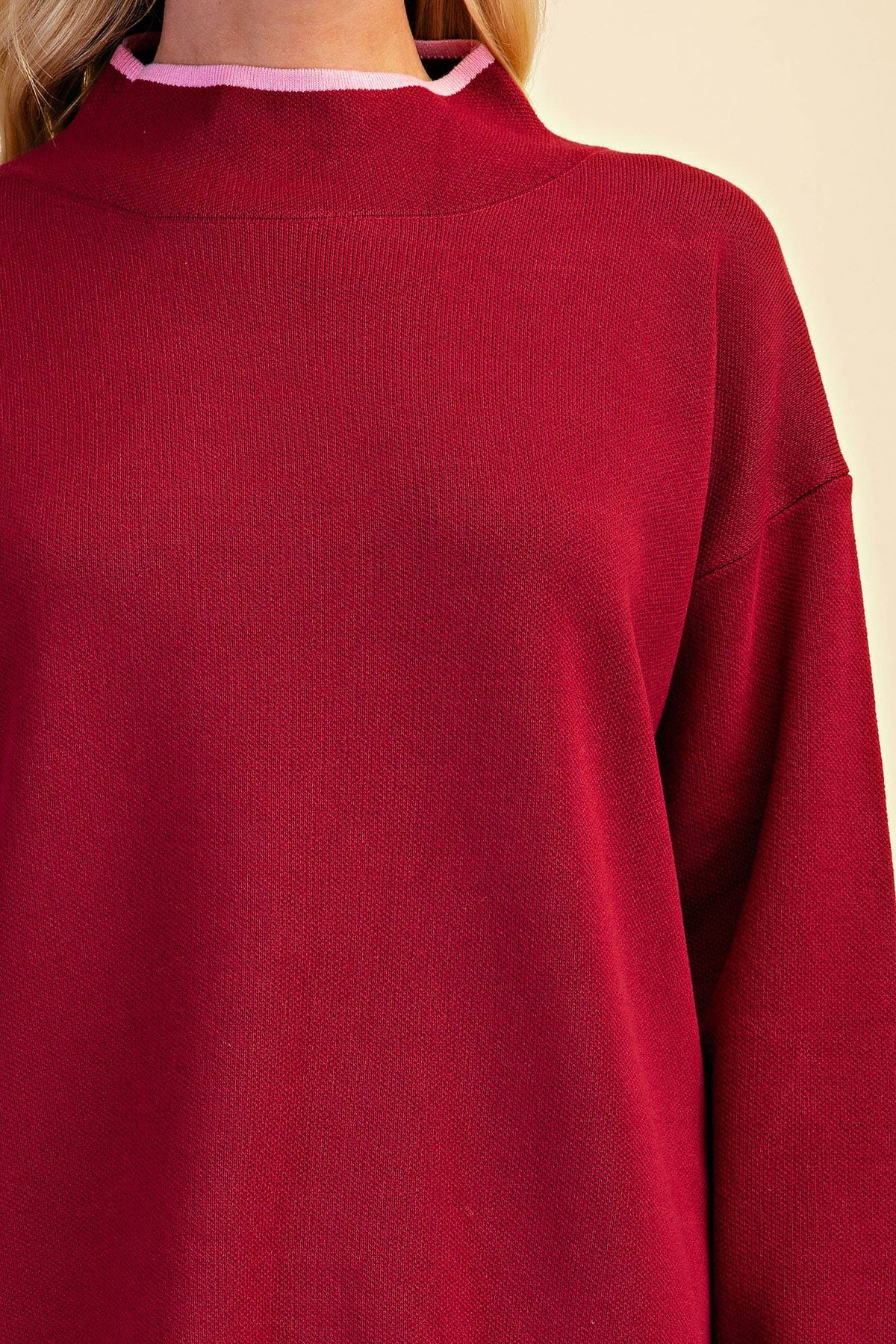 Burgundy Mock Neck Long Sleeves Sweater