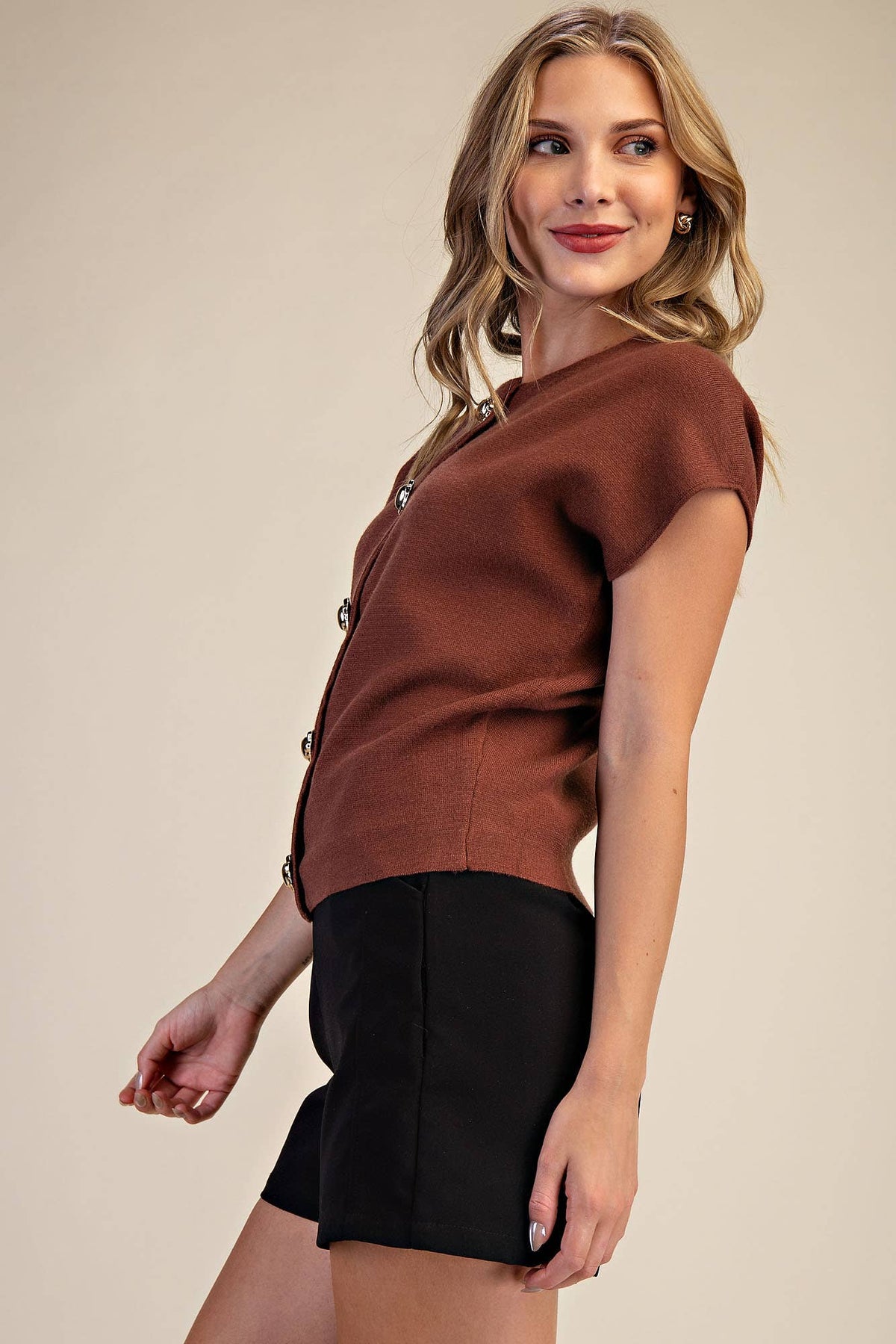 Black Dropped Shoulder Heart Button Detail Sweater
