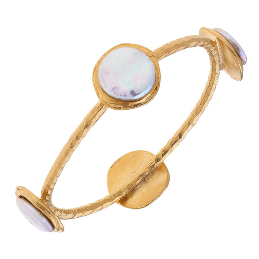 Susan Shaw White Pearl Gold Bangle Bracelet