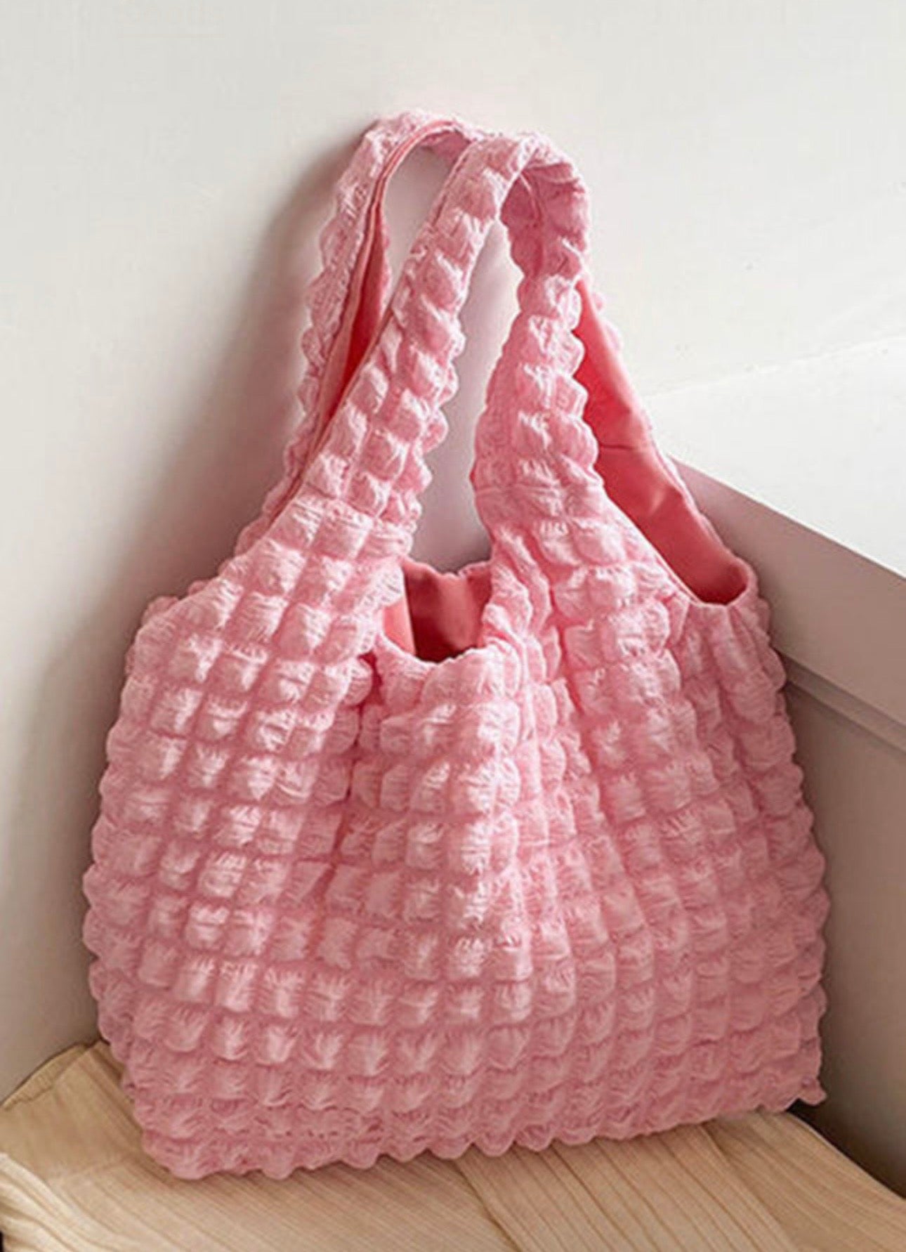Pink Puffy Textured Tote