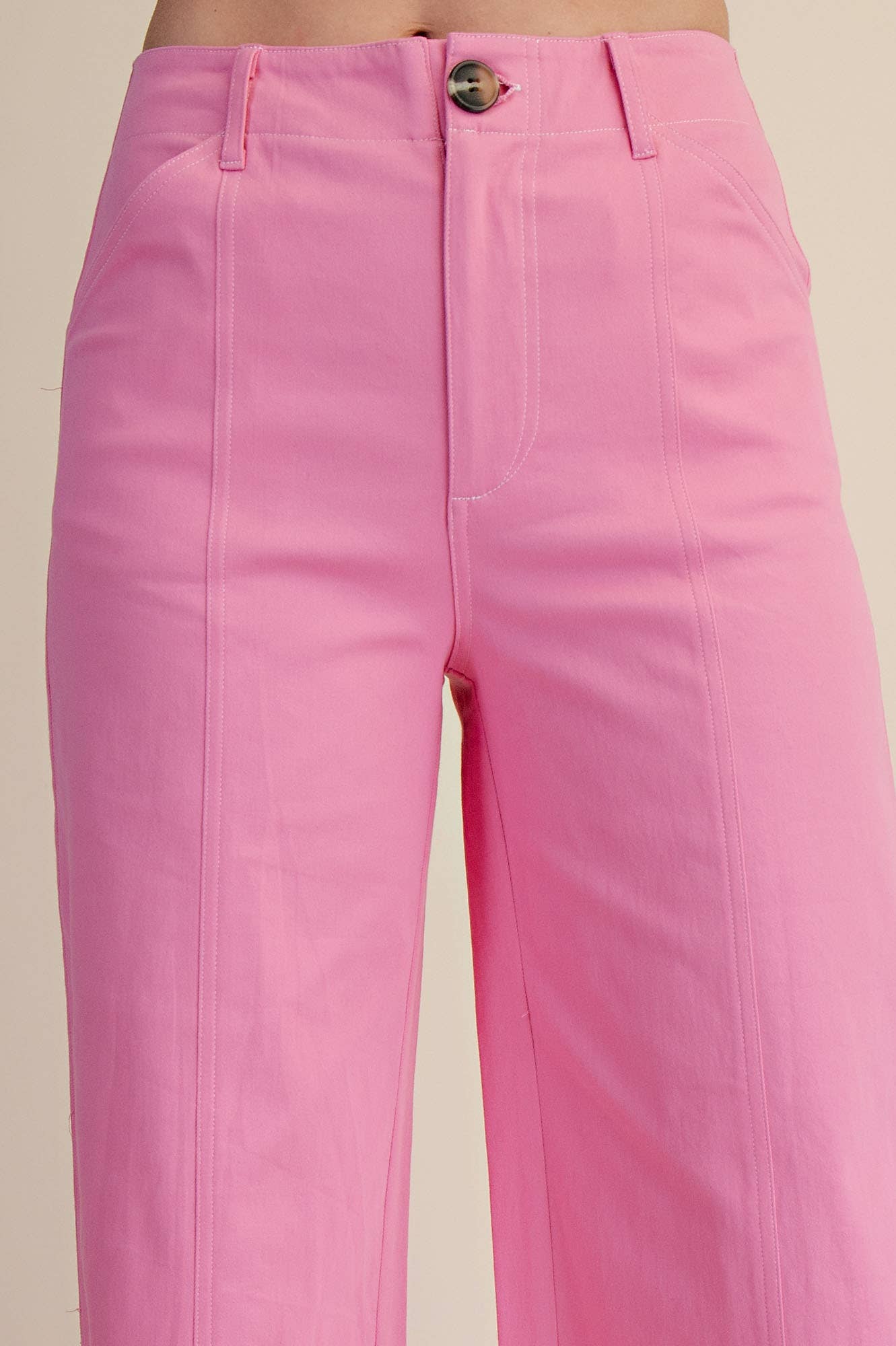 Pink High Rise Stitch Seamed Crop Pants