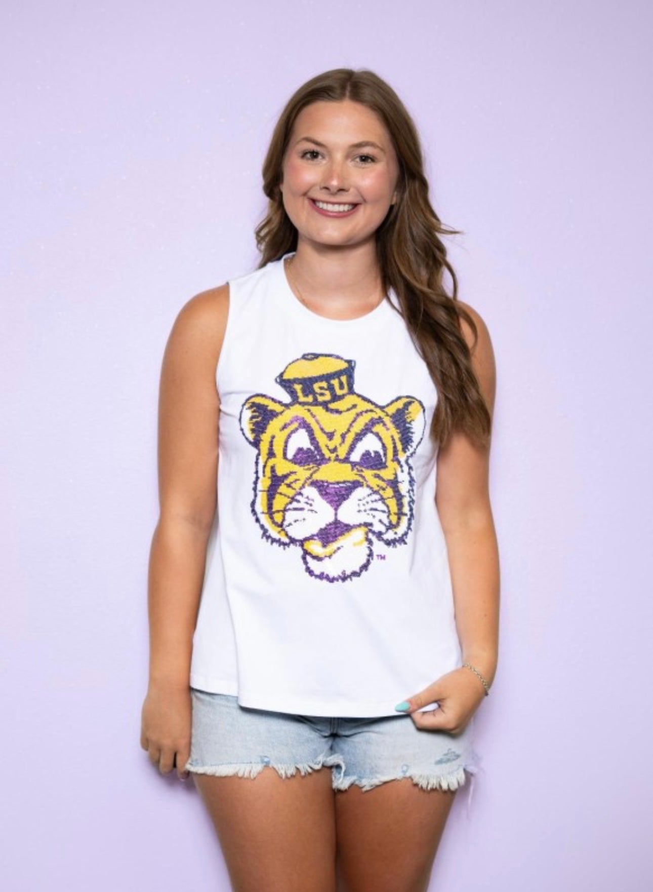 Sequined LSU Licensed Vintage Tiger Tank