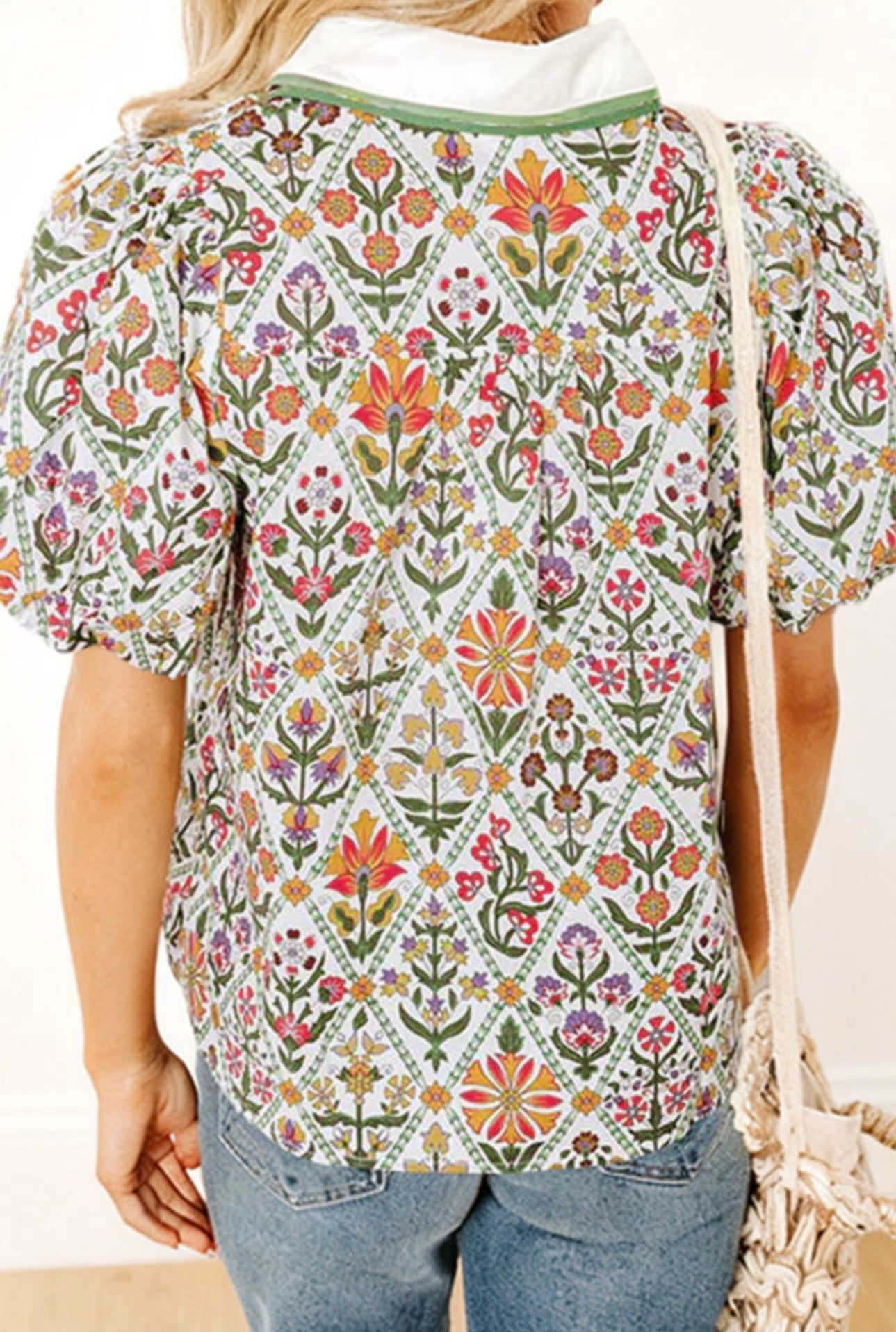 Warm Floral Puff Sleeve Top