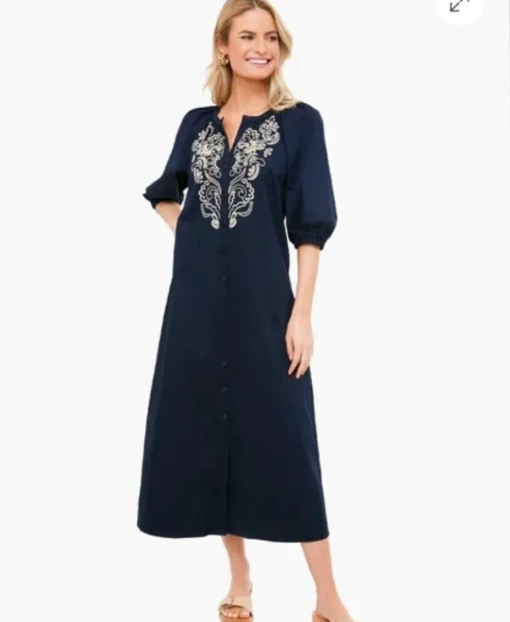 Tuckernuck Navy Embroidered Edda Midi Dress-Size XS