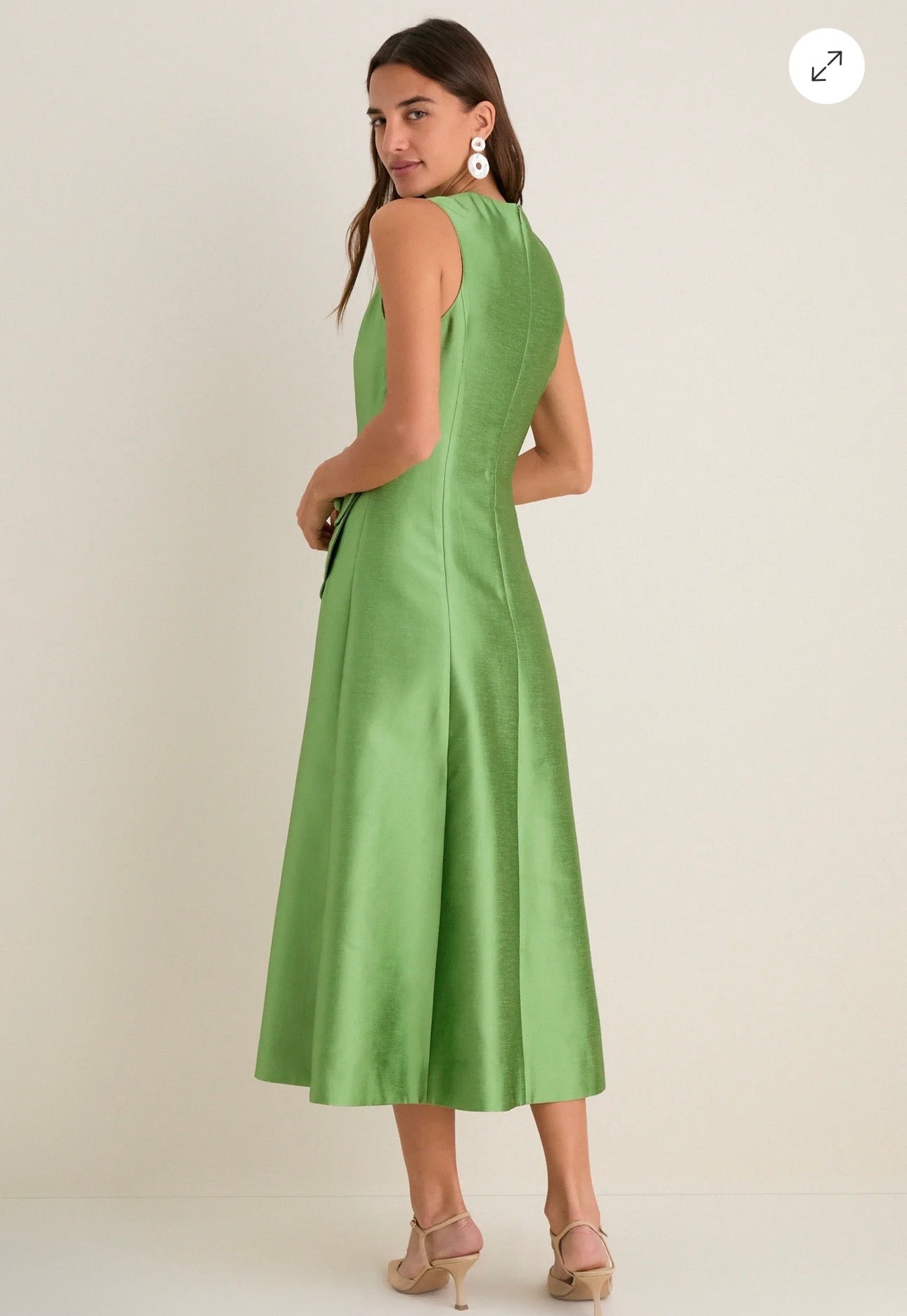 TUCKERNUCK Green Pistachio Dupioni Helene Midi Dress Size-0