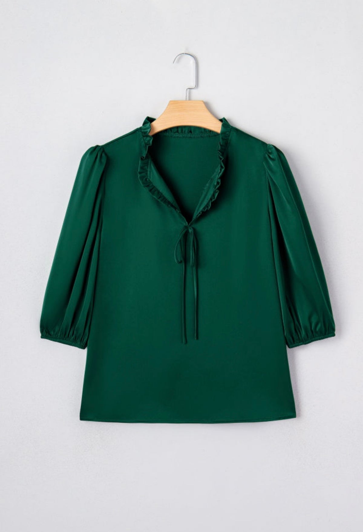 Frilled V Neck 3/4 Sleeve Blouse