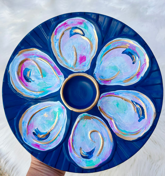 “Midnight Marsh”           Hand-Painted Gilded Oyster Plate