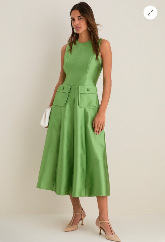 TUCKERNUCK Green Pistachio Dupioni Helene Midi Dress Size-0