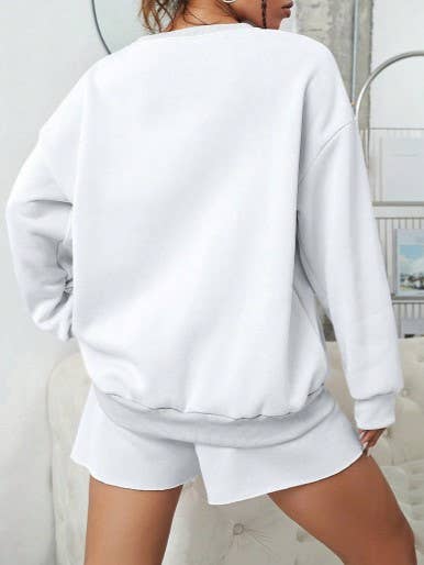 White USA Flag Crewneck Sweatshirt & Shorts Set